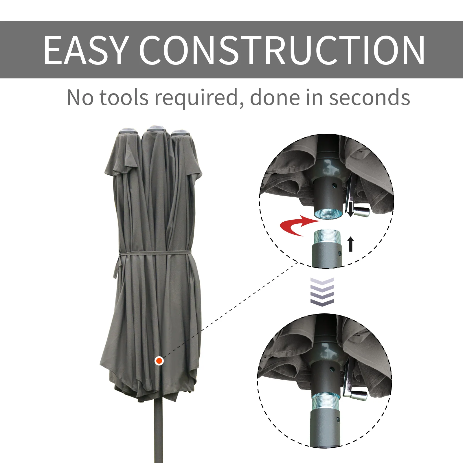 15' Twin Canopy Patio Umbrella with Crank & Cross Base, Dark Grey - Image 8