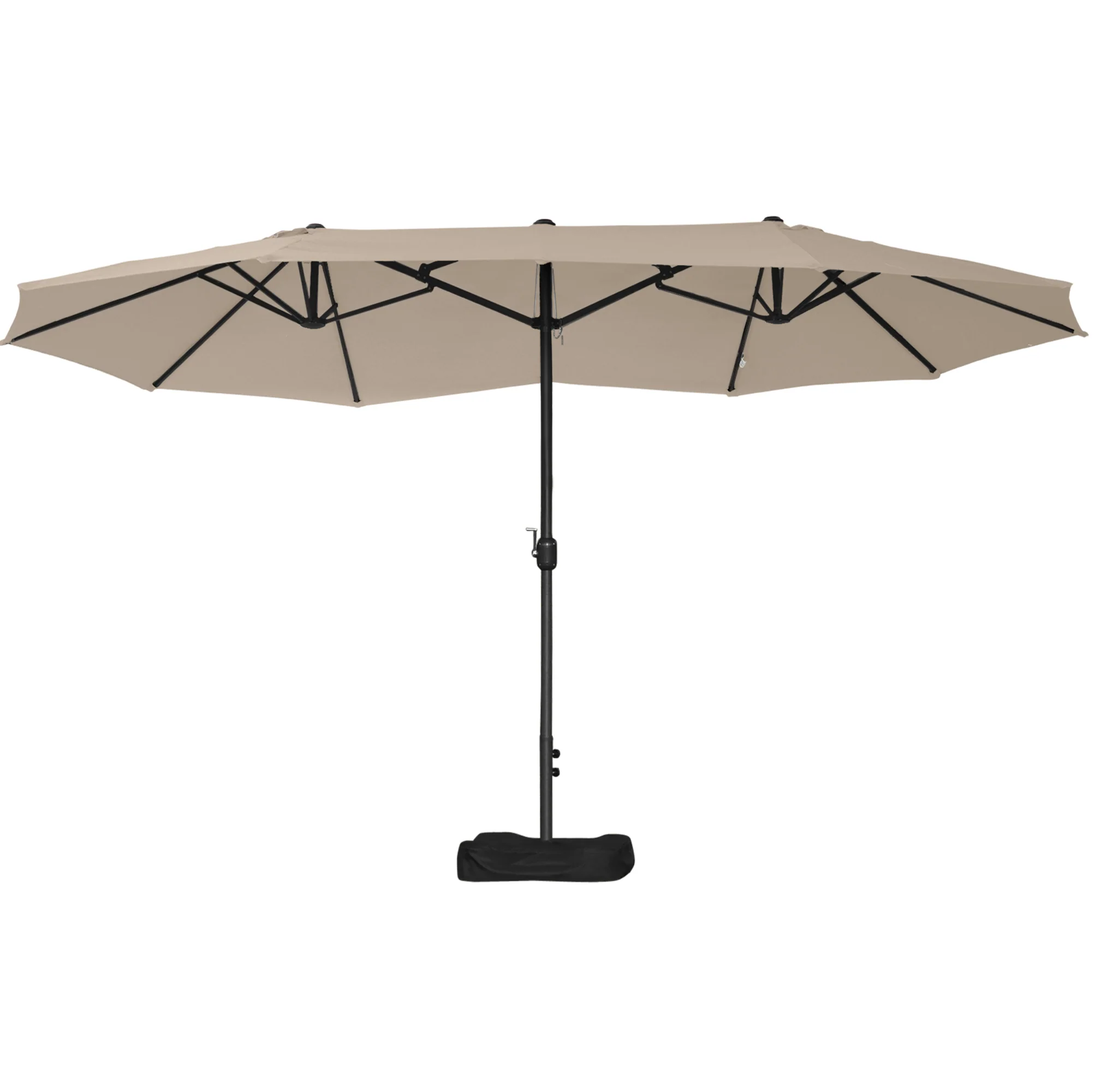 15' Twin Canopy Patio Umbrella with Crank & Cross Base, Khaki