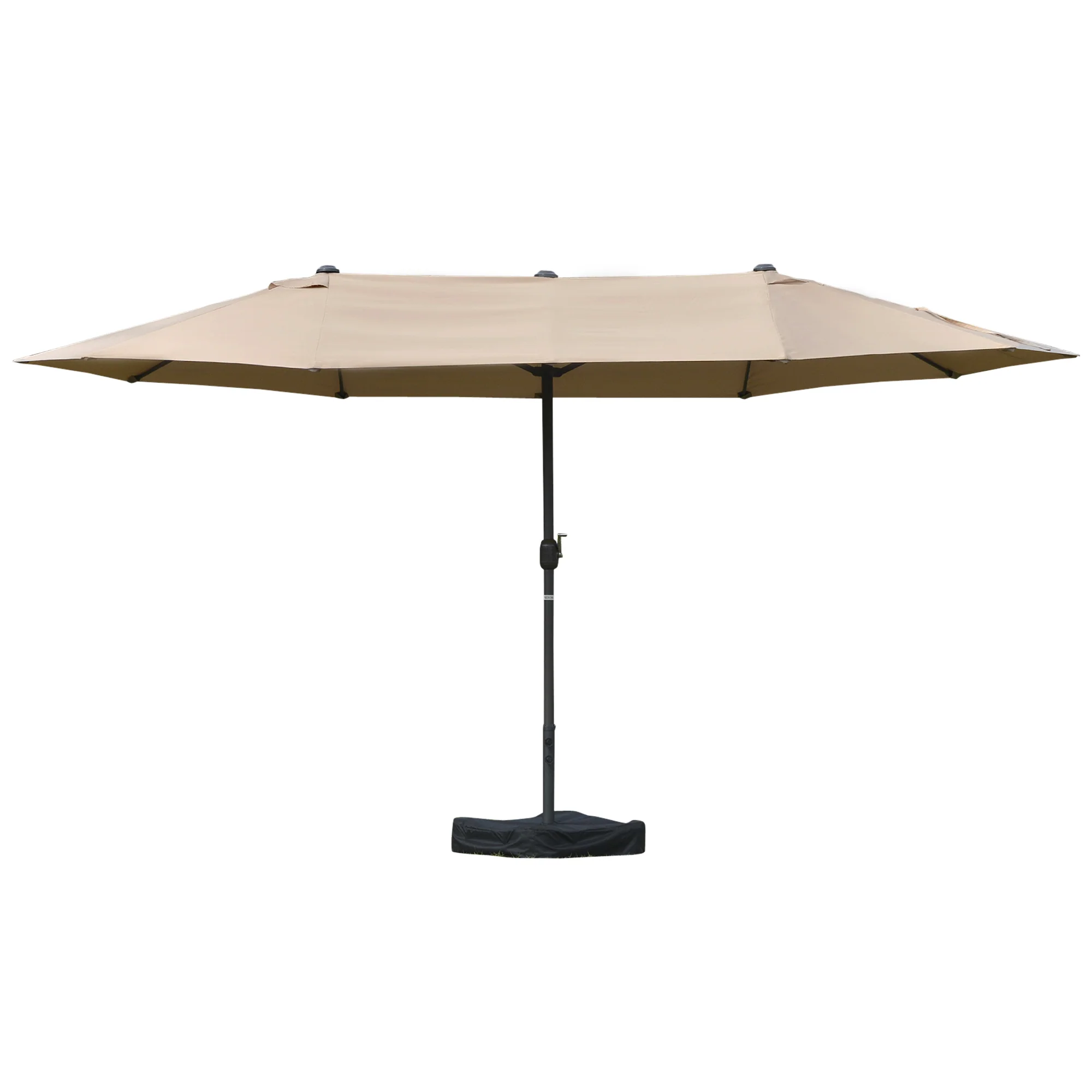 15' Twin Canopy Patio Umbrella with Crank & Cross Base, Khaki - Image 10