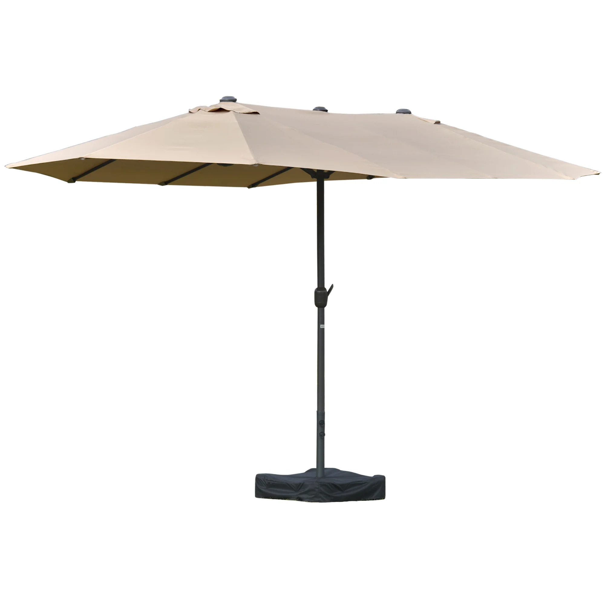 15' Twin Canopy Patio Umbrella with Crank & Cross Base, Khaki - Image 2
