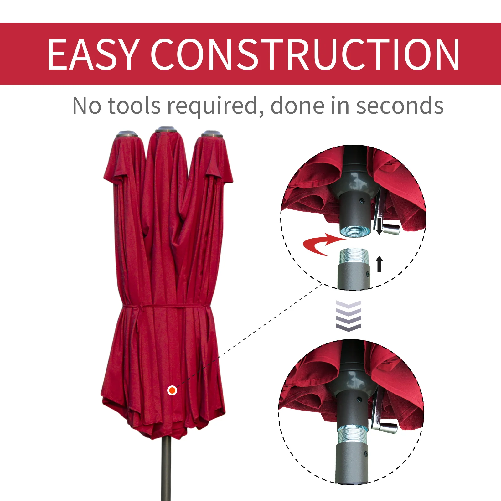 15' Twin Canopy Patio Umbrella with Crank & Cross Base, Wine Red - Image 7
