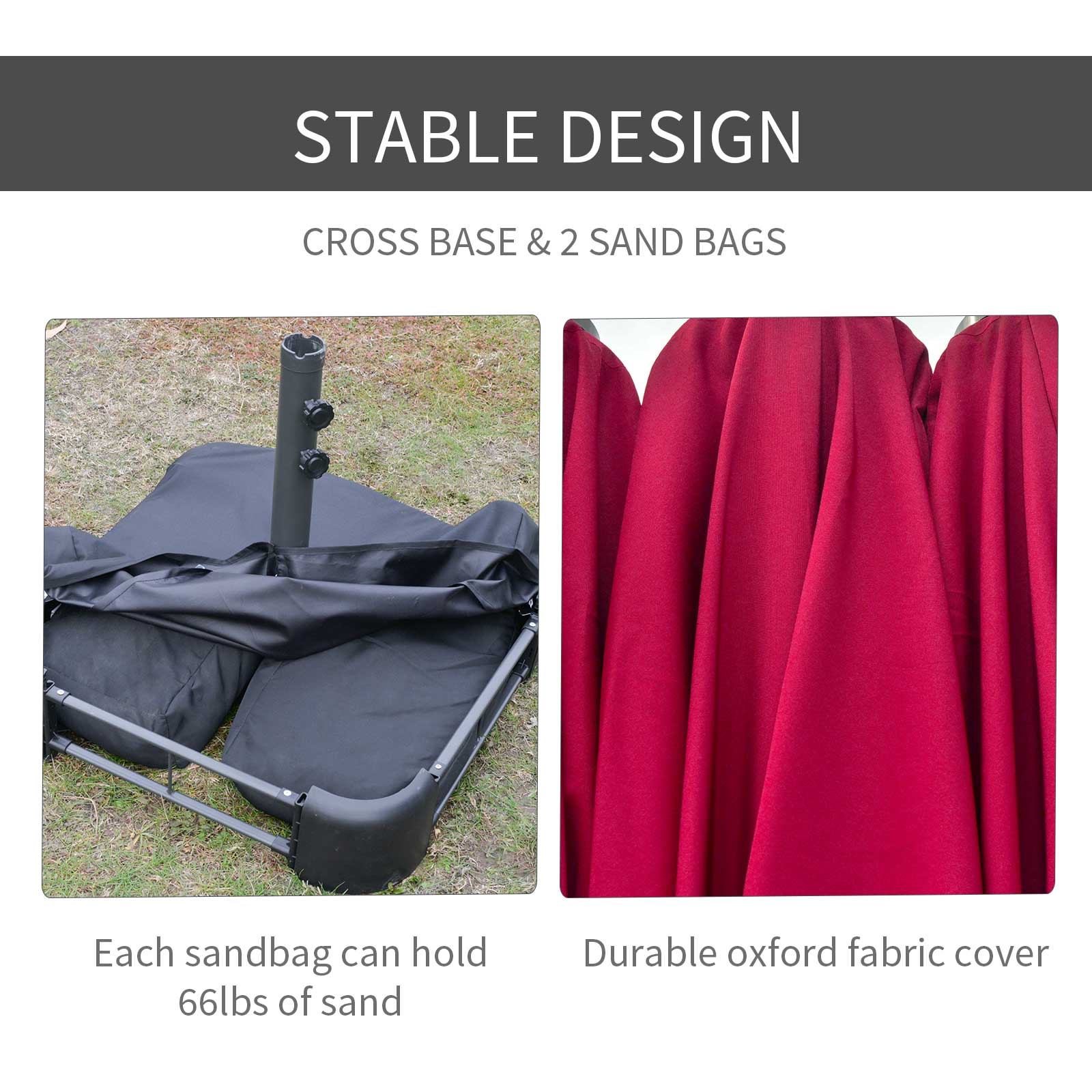 15' Twin Canopy Patio Umbrella with Crank & Cross Base, Wine Red - Image 8