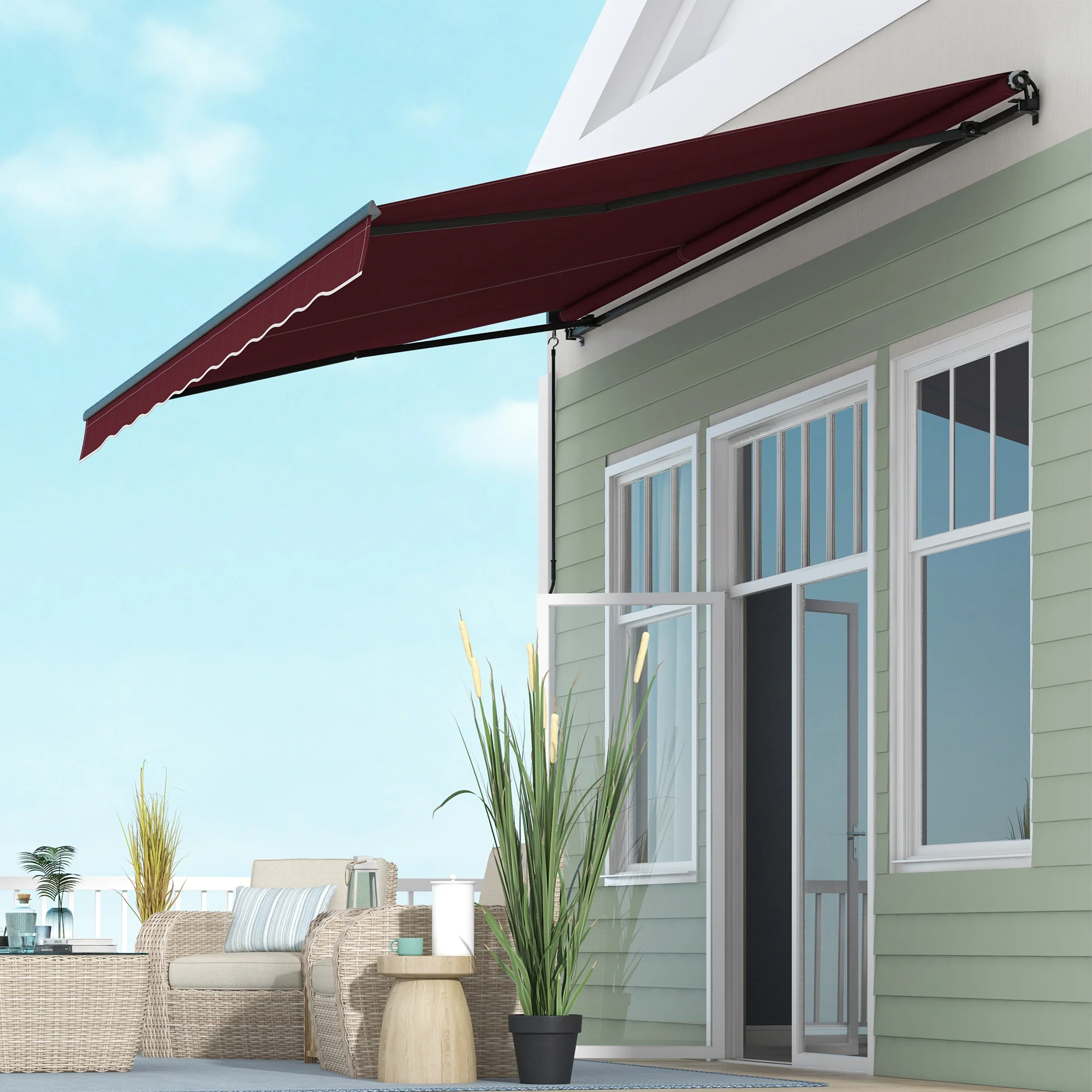 15' x 10' Retractable Awning with Manual Crank, 280gsm UV Resistant Fabric and Aluminum Frame, Wine Red - Image 11