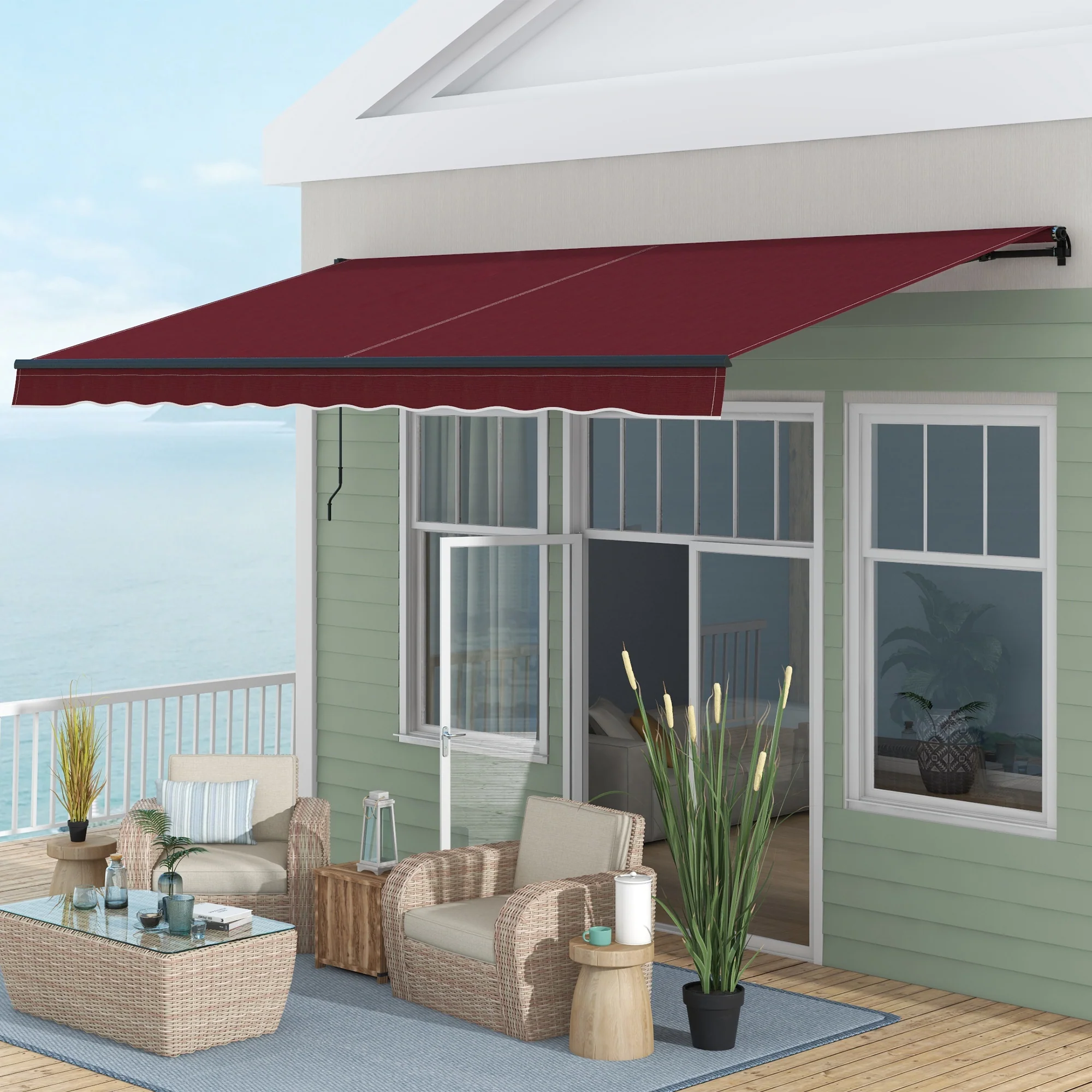 15' x 10' Retractable Awning with Manual Crank, 280gsm UV Resistant Fabric and Aluminum Frame, Wine Red - Image 4