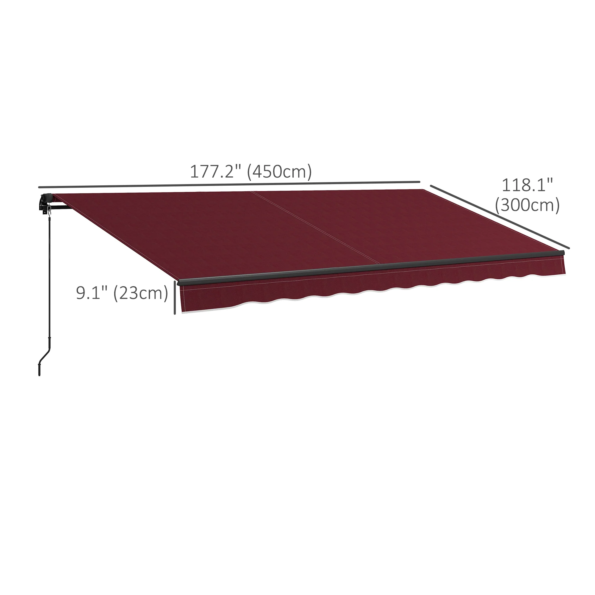 15' x 10' Retractable Awning with Manual Crank, 280gsm UV Resistant Fabric and Aluminum Frame, Wine Red - Image 5
