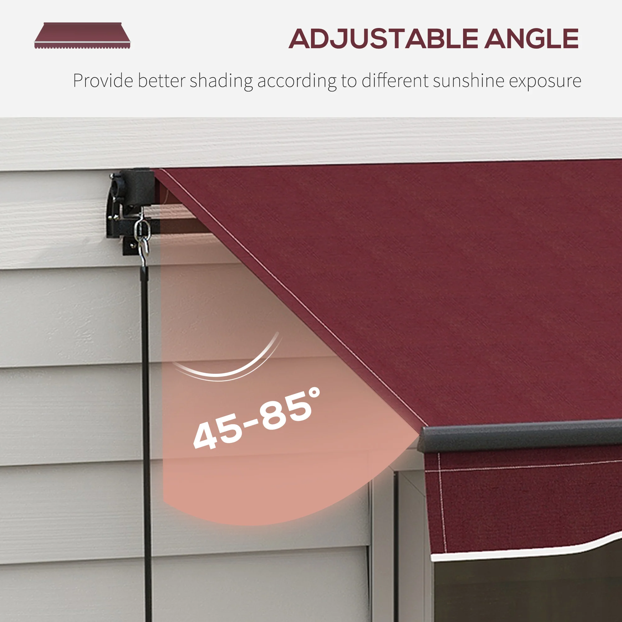 15' x 10' Retractable Awning with Manual Crank, 280gsm UV Resistant Fabric and Aluminum Frame, Wine Red - Image 7