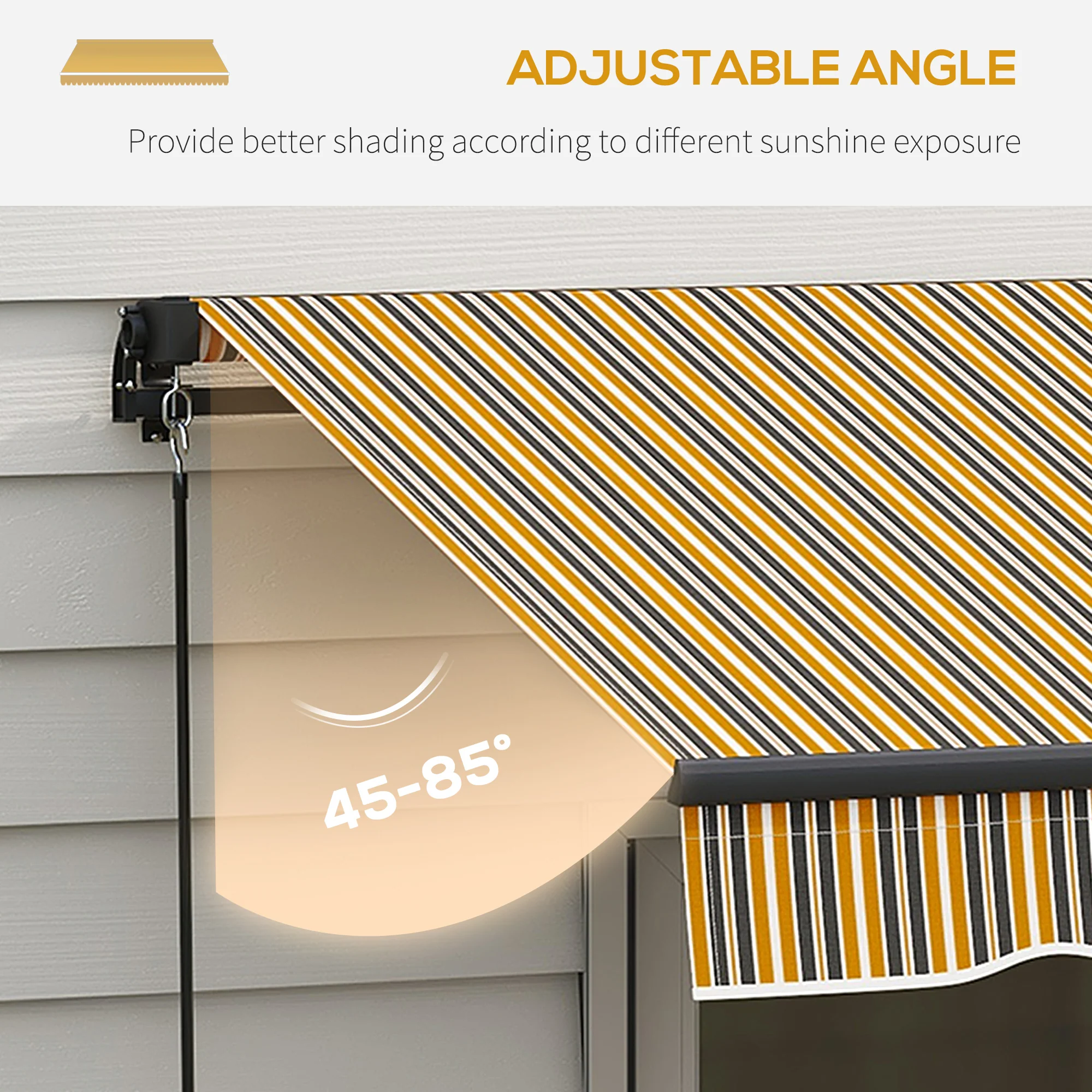 15' x 10' Retractable Awning with Manual Crank, 280gsm UV Resistant Fabric and Aluminum Frame, Amber/Grey - Image 7