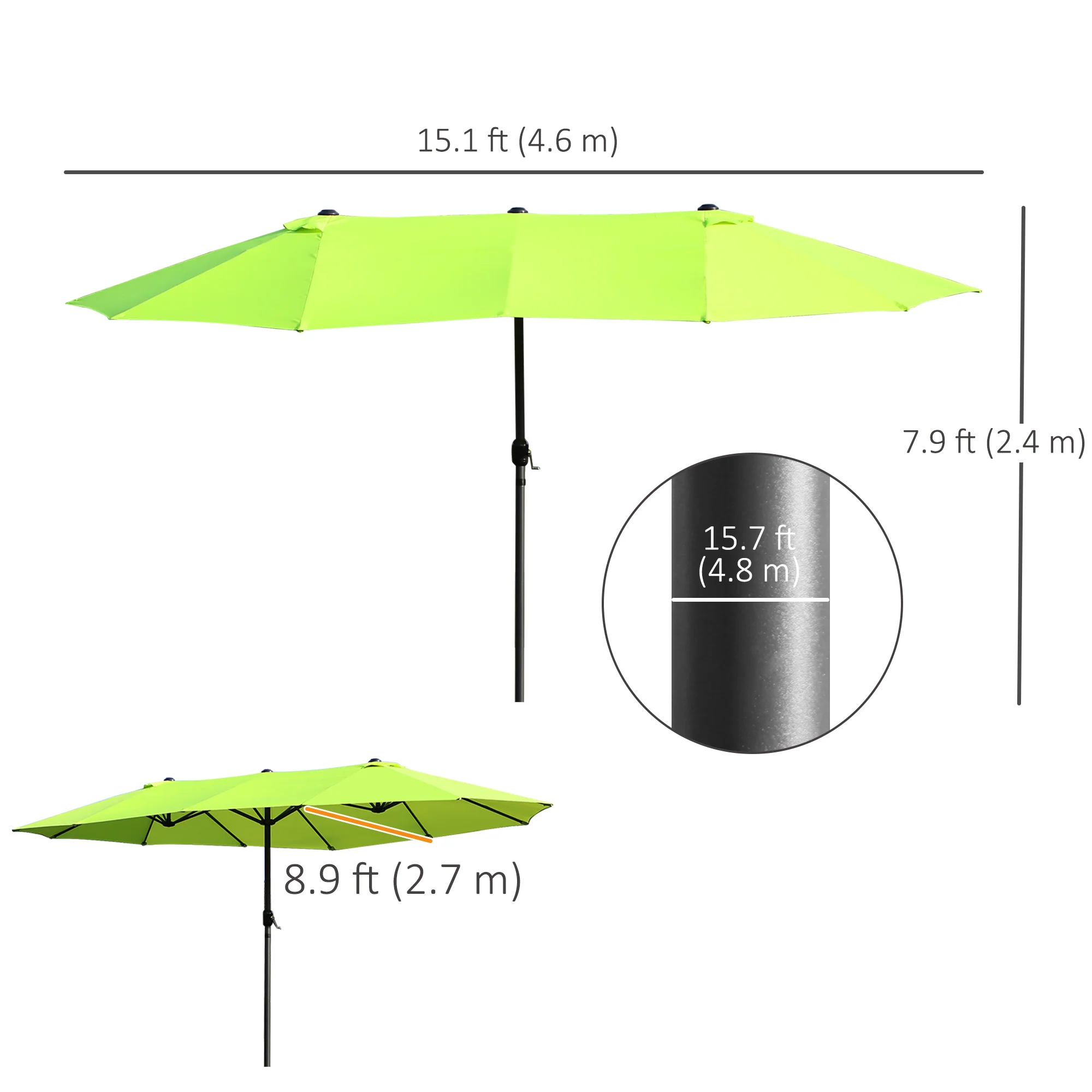 15' Twin Canopy Patio Umbrella with Crank , Air Vents, Green - Image 5