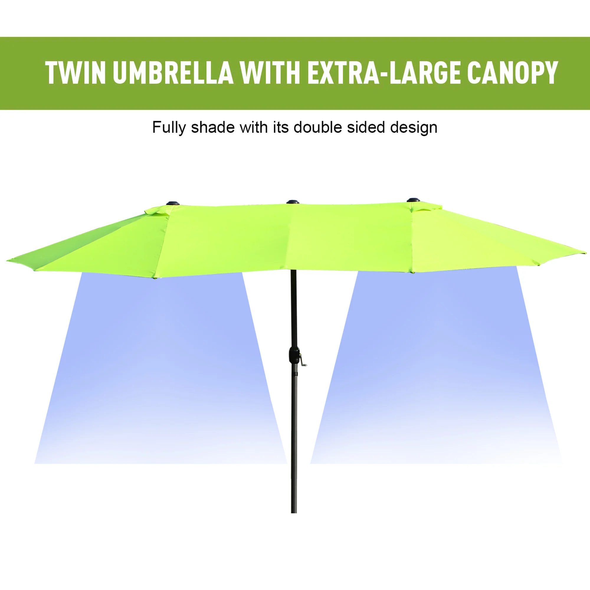 15' Twin Canopy Patio Umbrella with Crank , Air Vents, Green - Image 6
