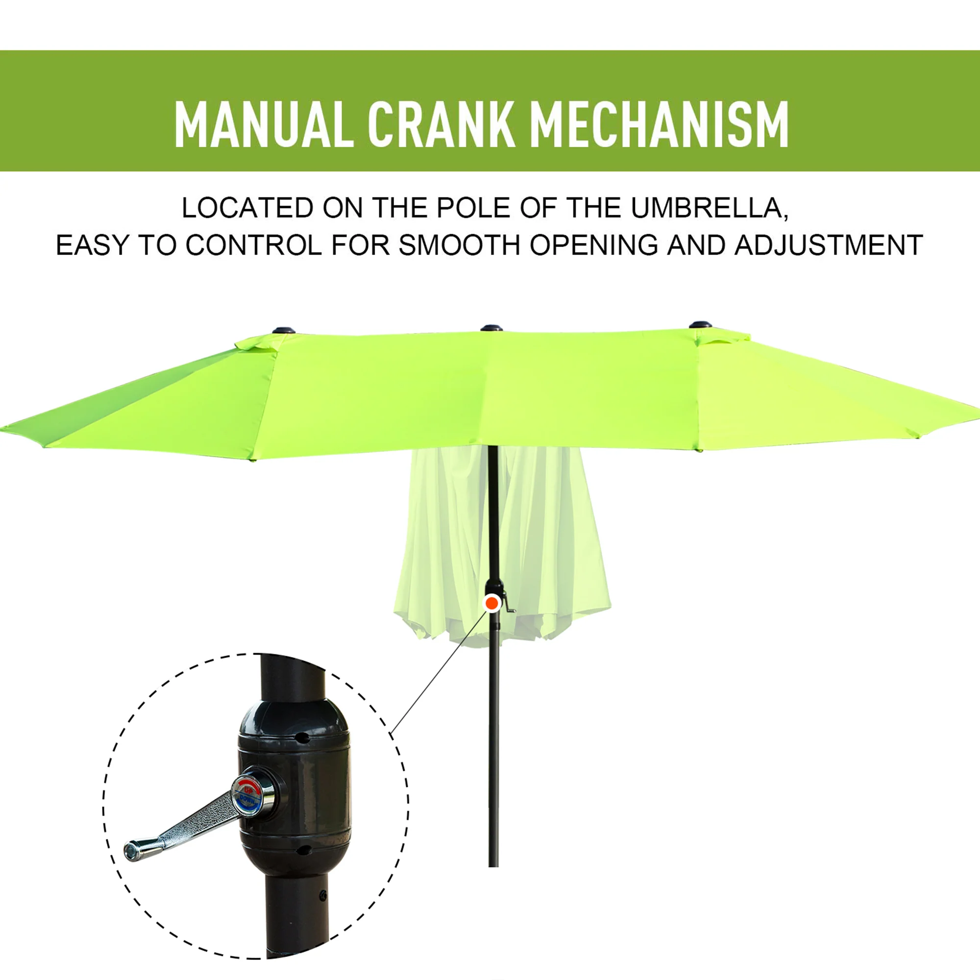 15' Twin Canopy Patio Umbrella with Crank , Air Vents, Green - Image 7