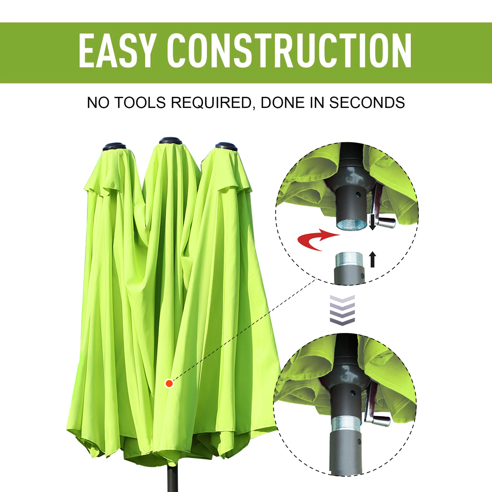 15' Twin Canopy Patio Umbrella with Crank , Air Vents, Green - Image 8