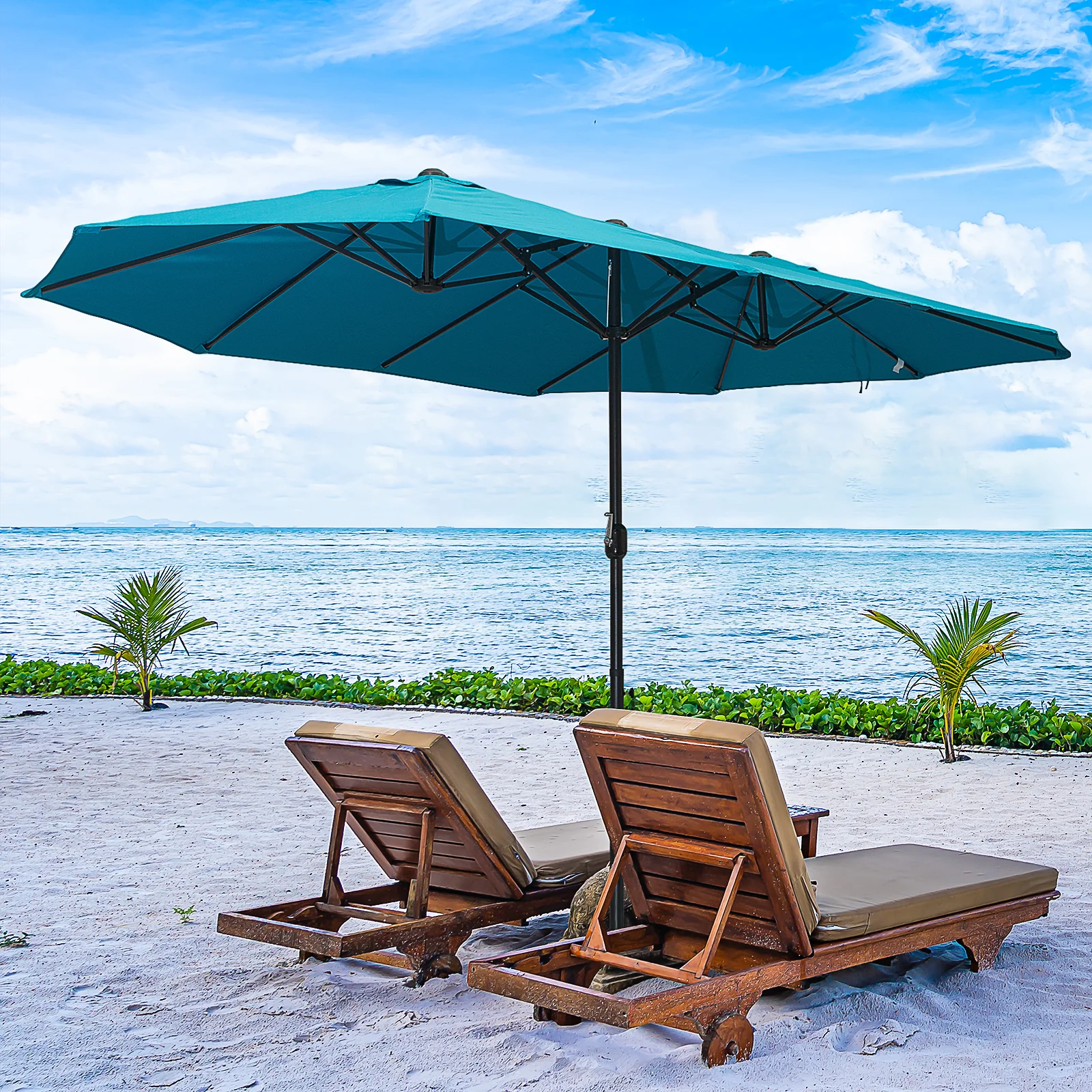15' Twin Canopy Patio Umbrella with Crank, Air Vents, Sky Blue - Image 4