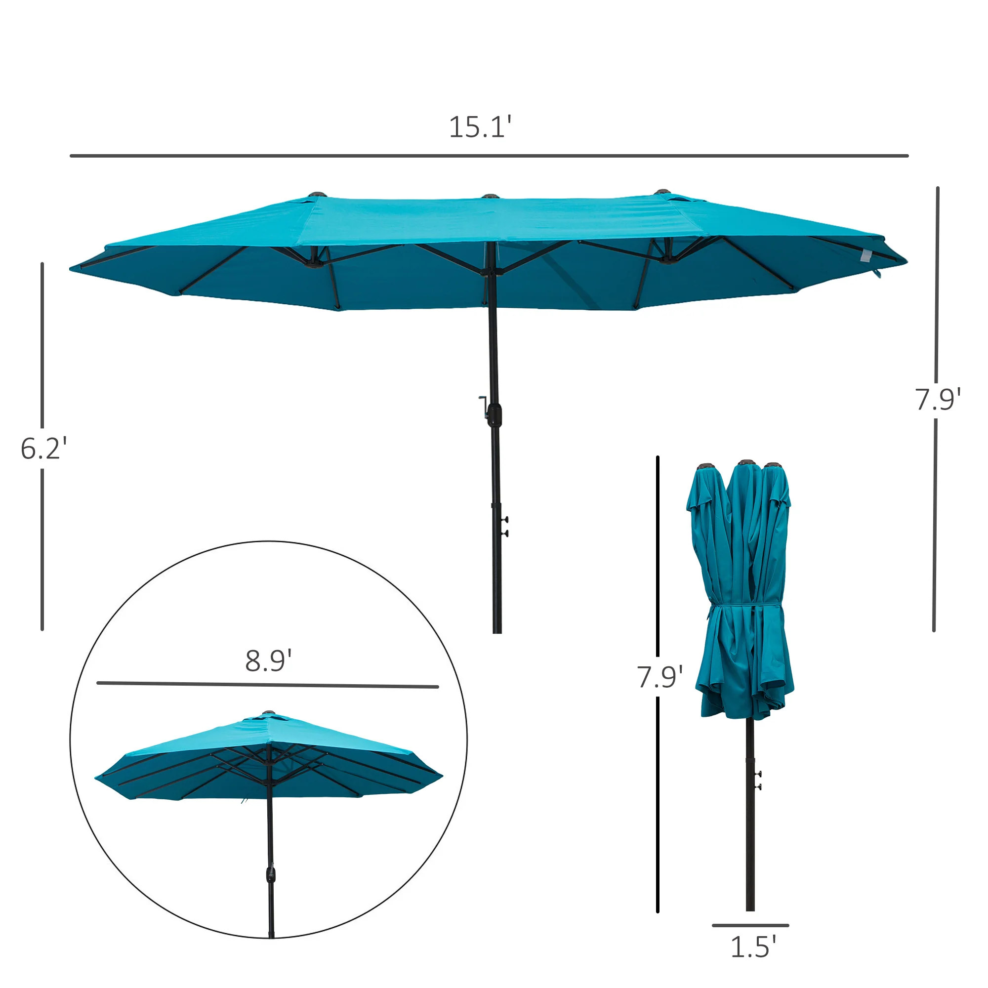 15' Twin Canopy Patio Umbrella with Crank, Air Vents, Sky Blue - Image 5
