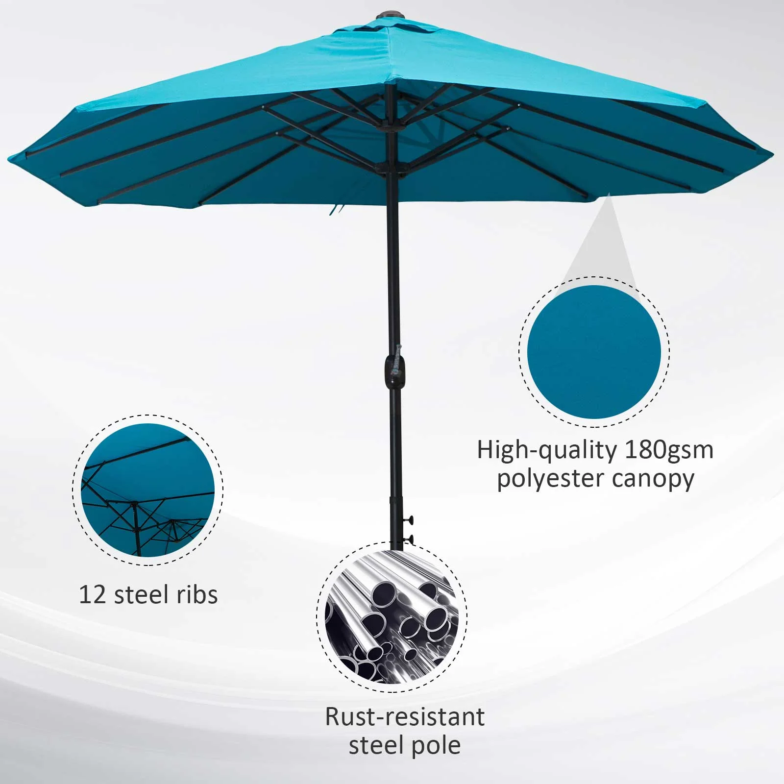 15' Twin Canopy Patio Umbrella with Crank, Air Vents, Sky Blue - Image 9