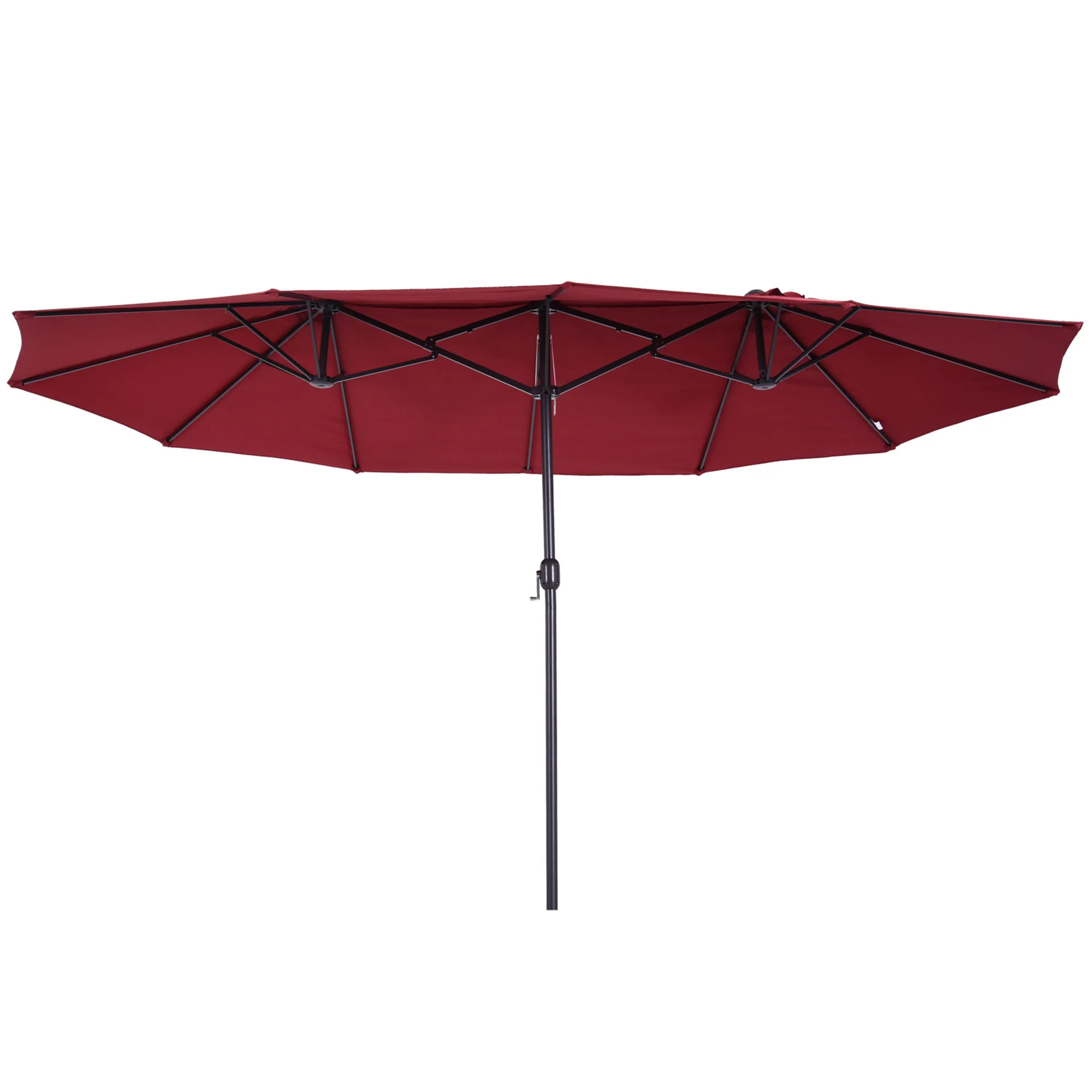 17' Twin Canopy Patio Umbrella with Crank(Stand Not Included), Wine Red