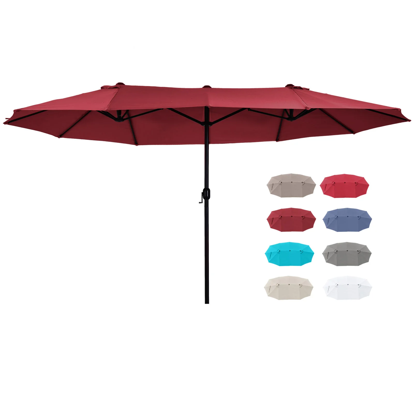 17' Twin Canopy Patio Umbrella with Crank(Stand Not Included), Wine Red - Image 10