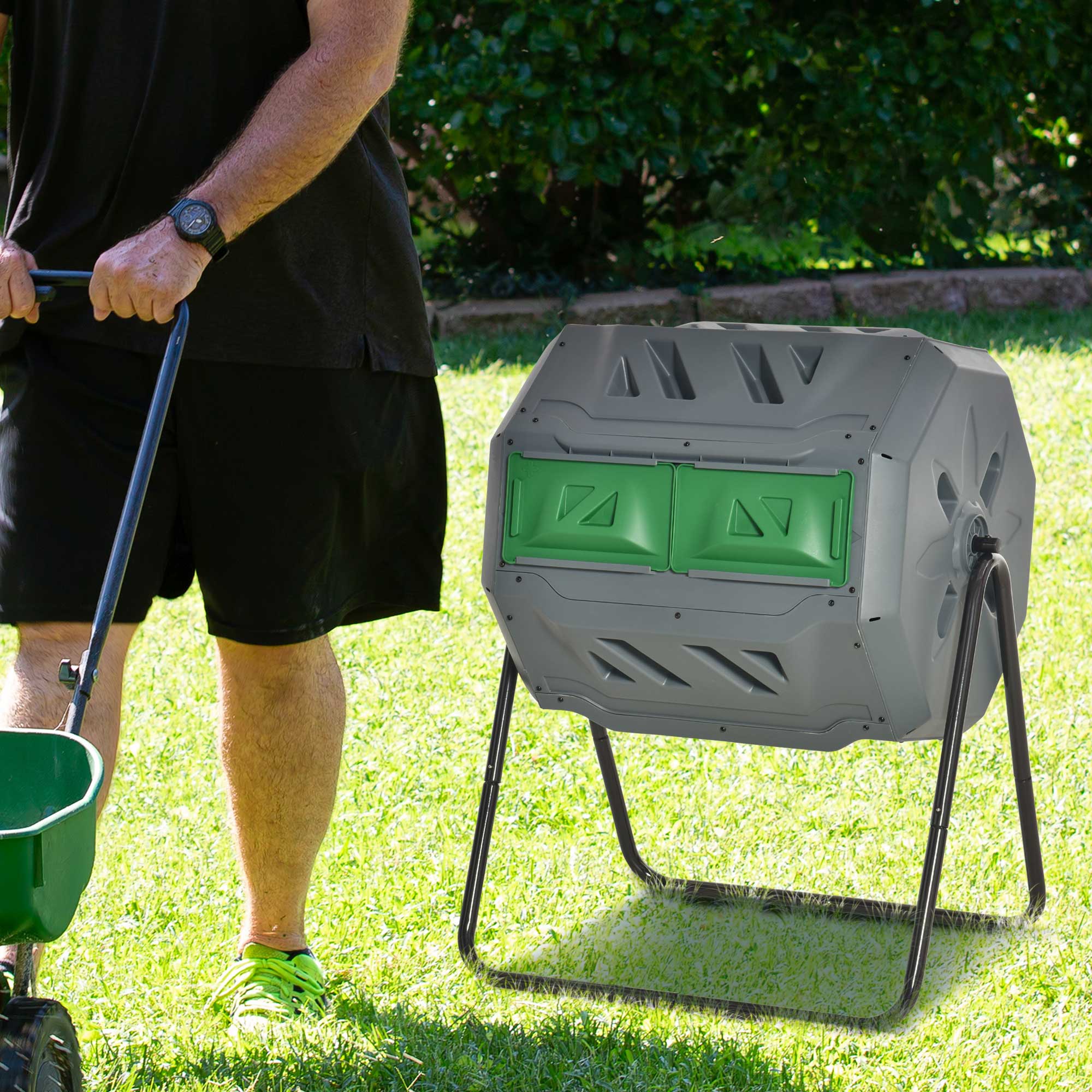 160L Tumbling Compost Bin with Sliding Doors & Solid Steel Frame, Grey - Image 10