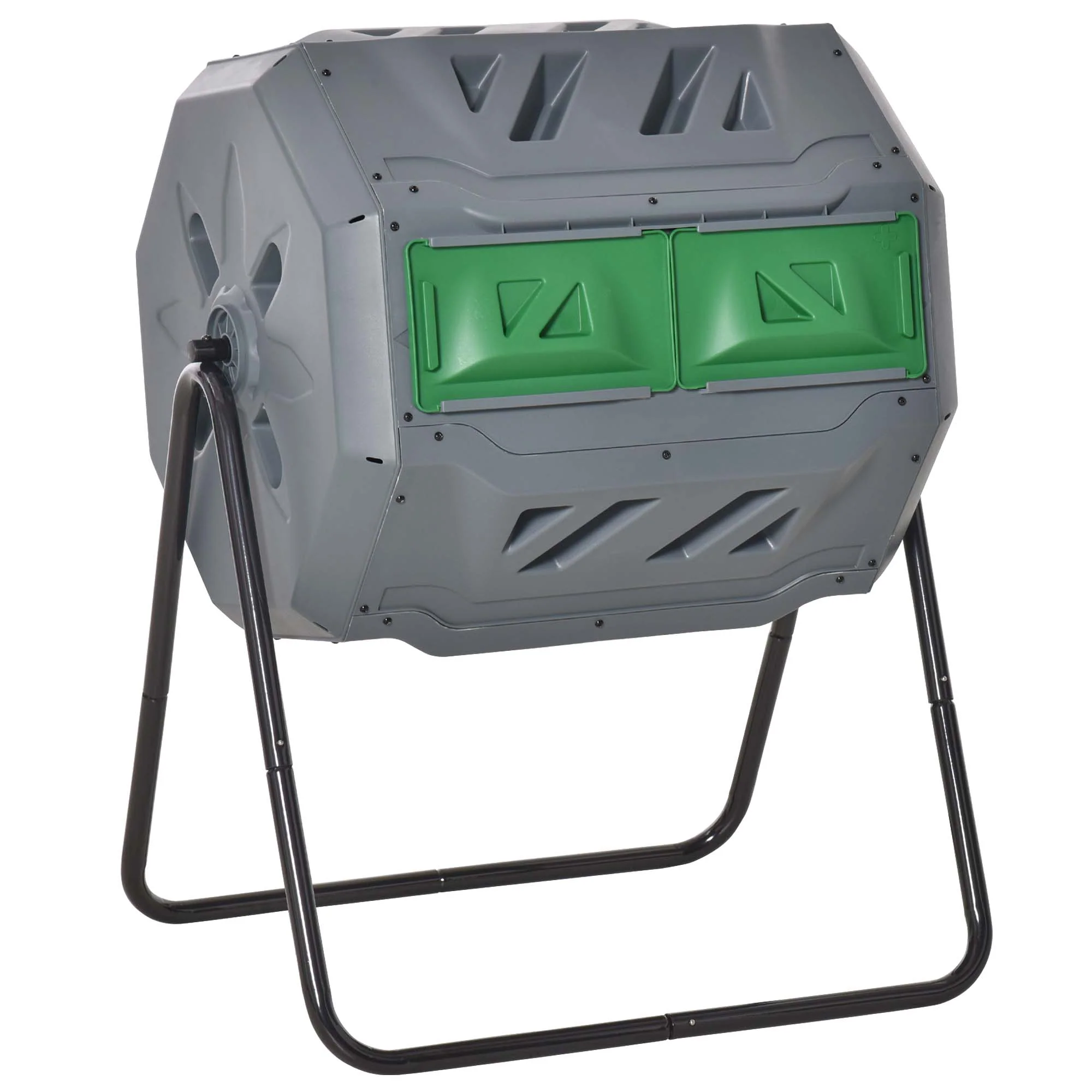 160L Tumbling Compost Bin with Sliding Doors & Solid Steel Frame, Grey - Image 2