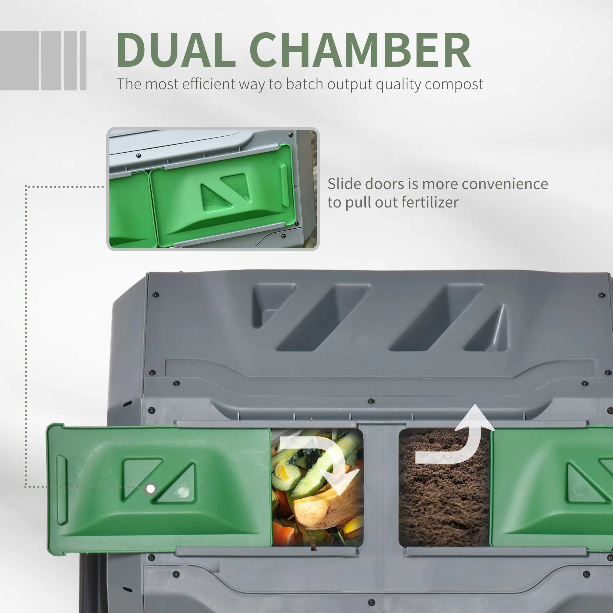 160L Tumbling Compost Bin with Sliding Doors & Solid Steel Frame, Grey - Image 8
