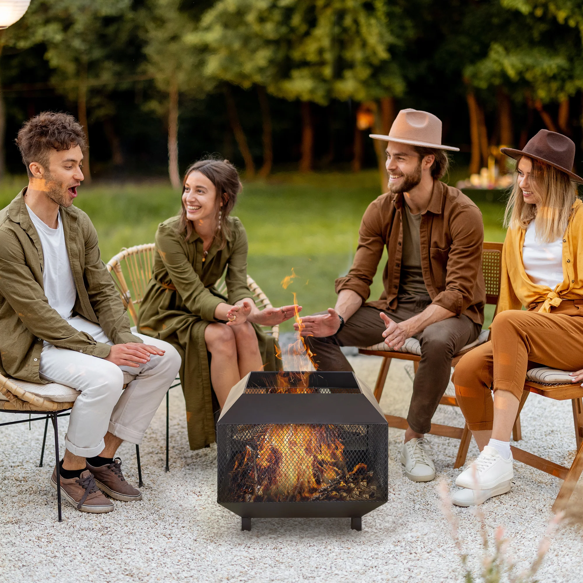 17" Outdoor Fire Pit with Fire Poker for Patio or Camping, Black - Image 4