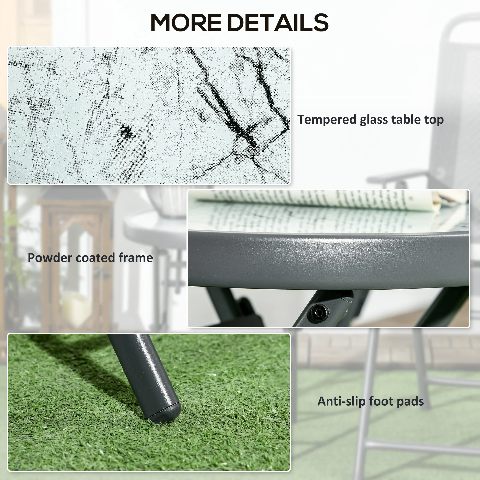 18" Outdoor Round Folding Table with Tempered Glass Top, White - Image 9