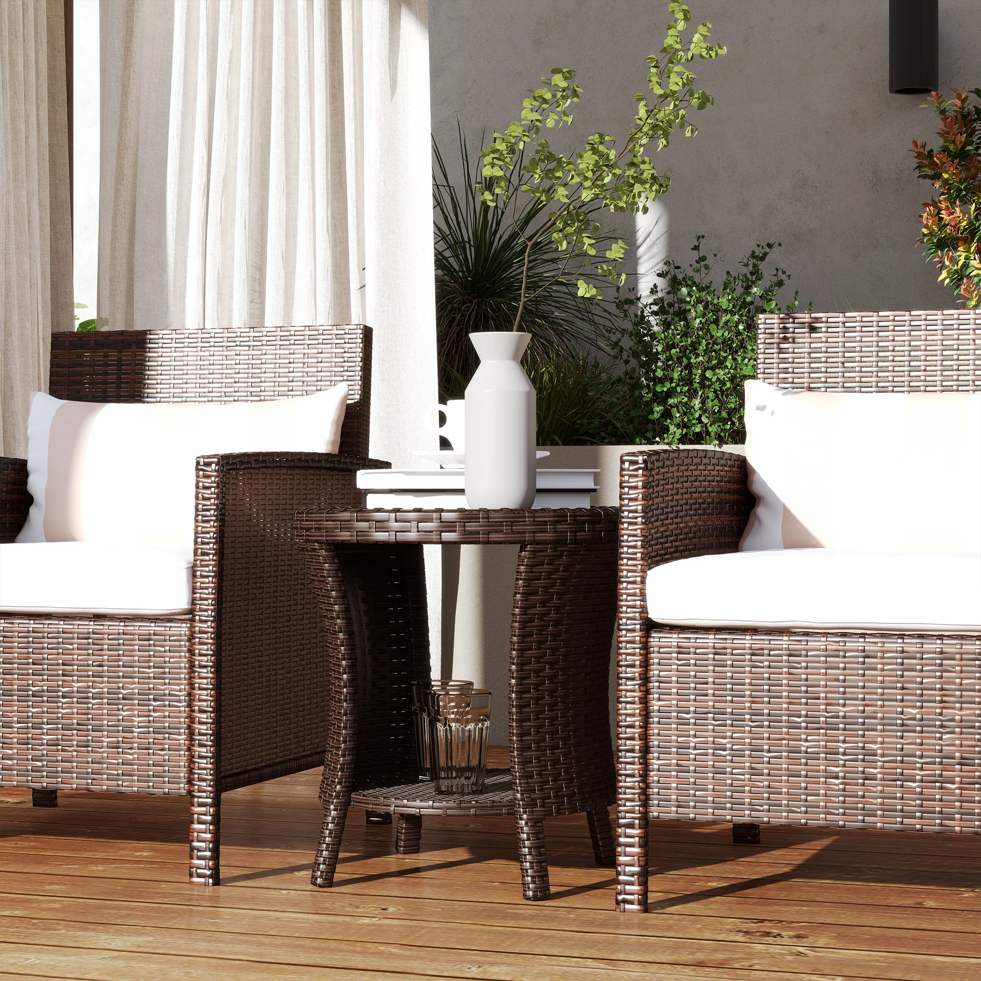 Reclining Outdoor Wicker Lounge Chair w/ Cushion, Adjustable Backrest & Footrest, Brown - Image 10