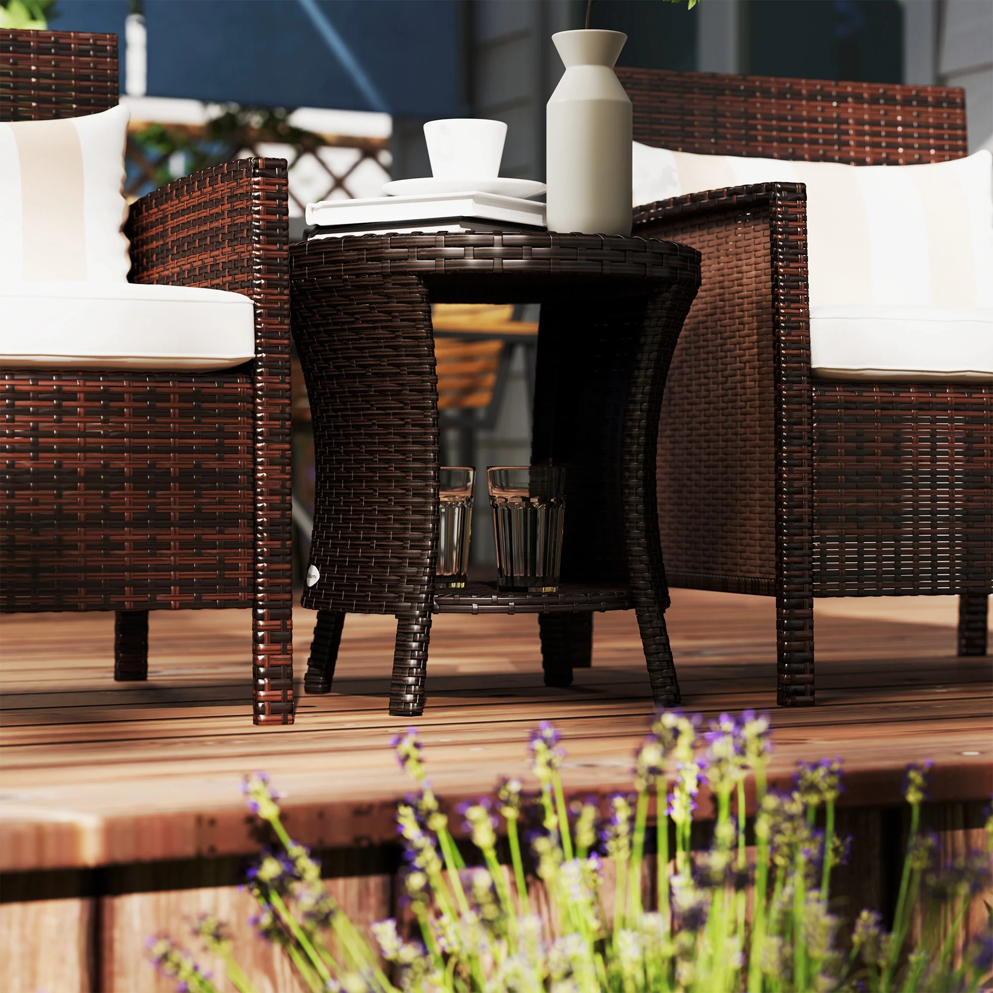 Reclining Outdoor Wicker Lounge Chair w/ Cushion, Adjustable Backrest & Footrest, Brown - Image 11