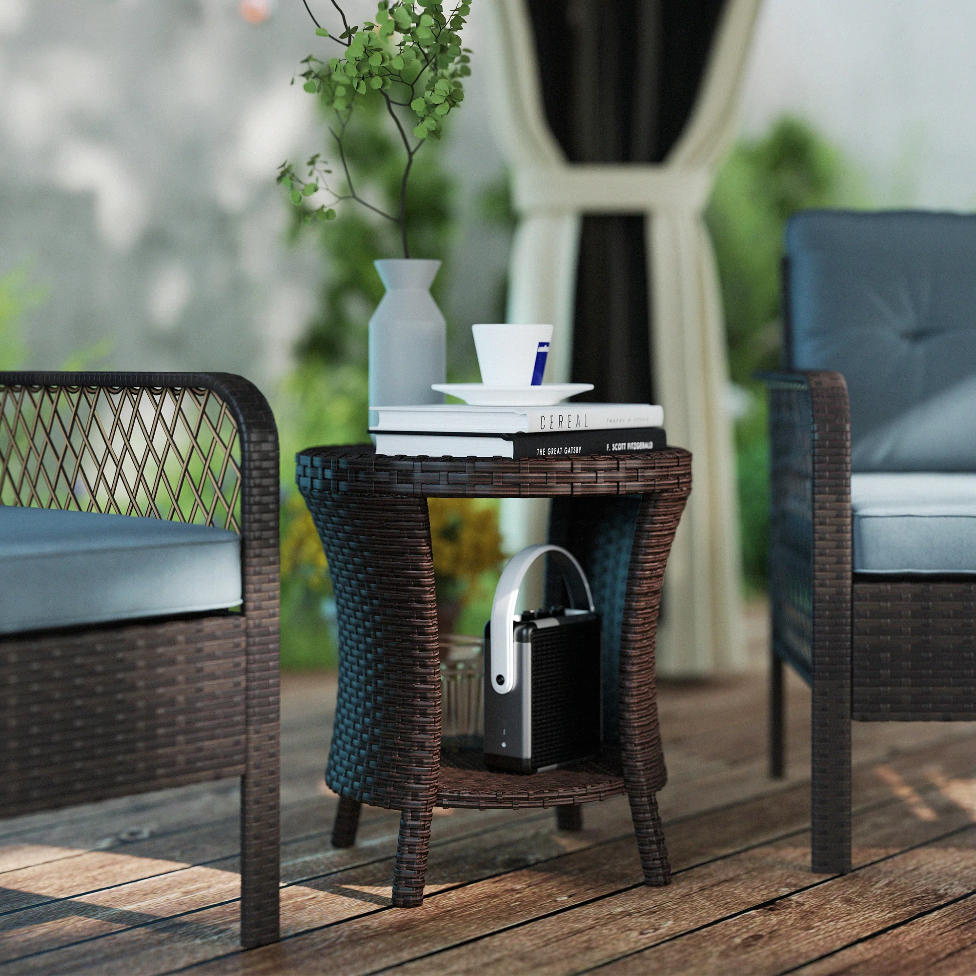 Reclining Outdoor Wicker Lounge Chair w/ Cushion, Adjustable Backrest & Footrest, Brown - Image 3