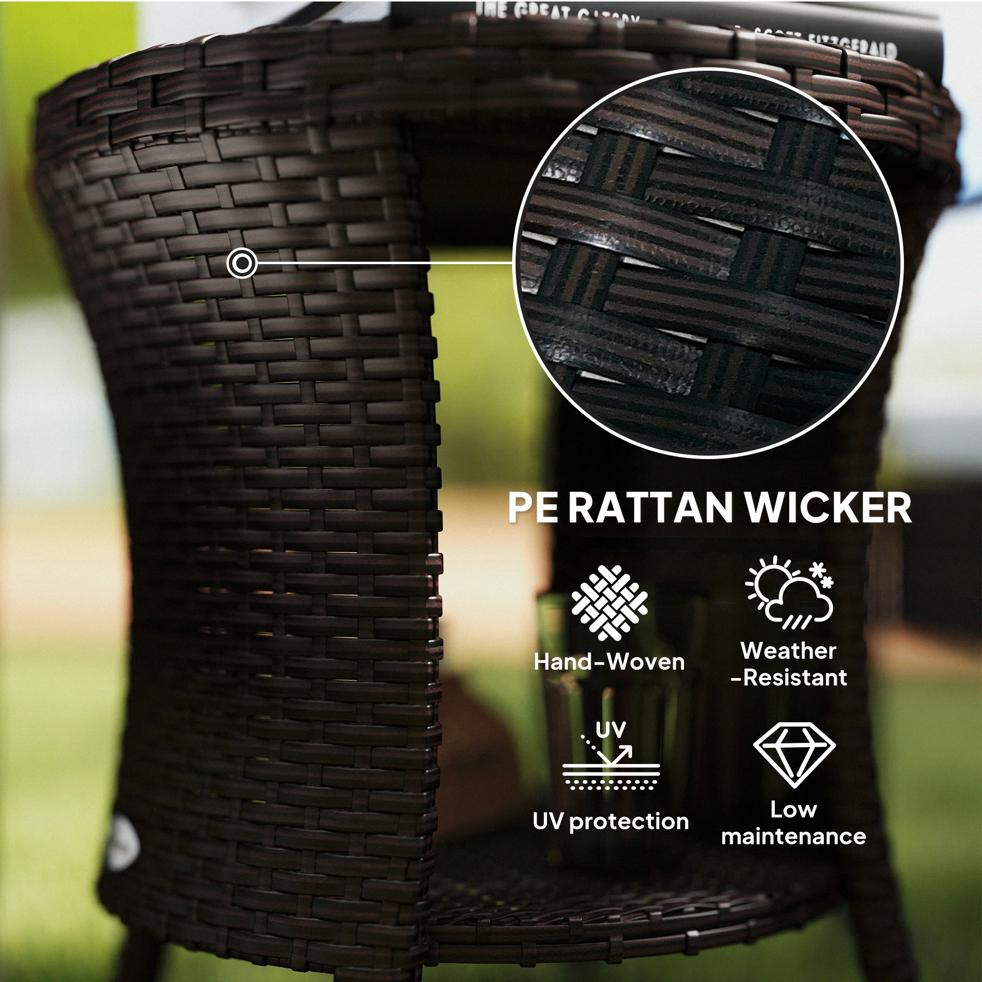 Reclining Outdoor Wicker Lounge Chair w/ Cushion, Adjustable Backrest & Footrest, Brown - Image 7