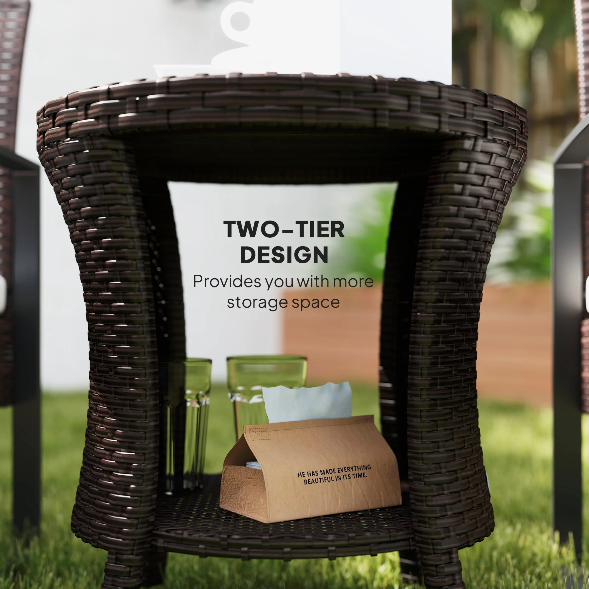 Reclining Outdoor Wicker Lounge Chair w/ Cushion, Adjustable Backrest & Footrest, Brown - Image 8