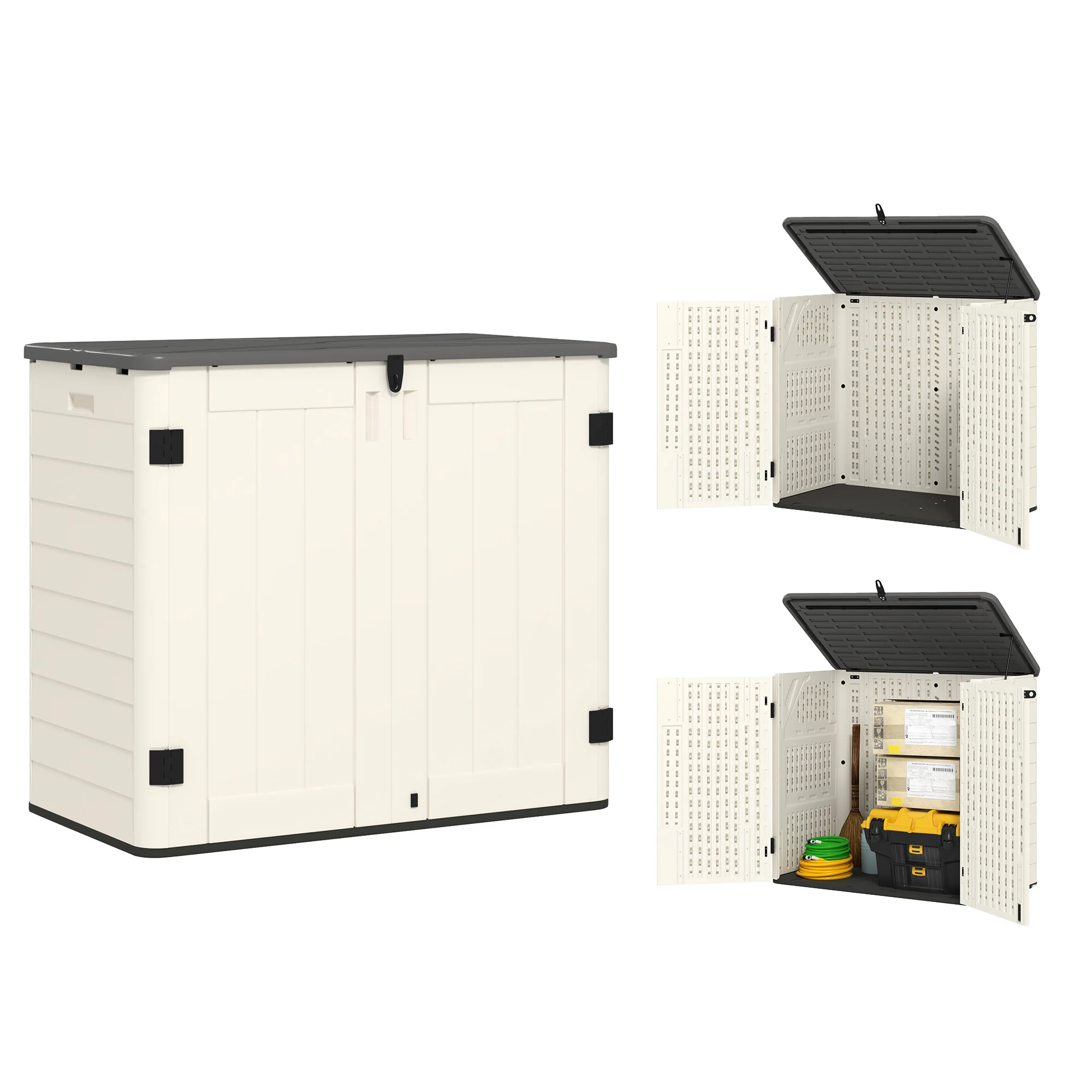 185 Gallon Waterproof Deck Box with Openable Top & Lockable Doors