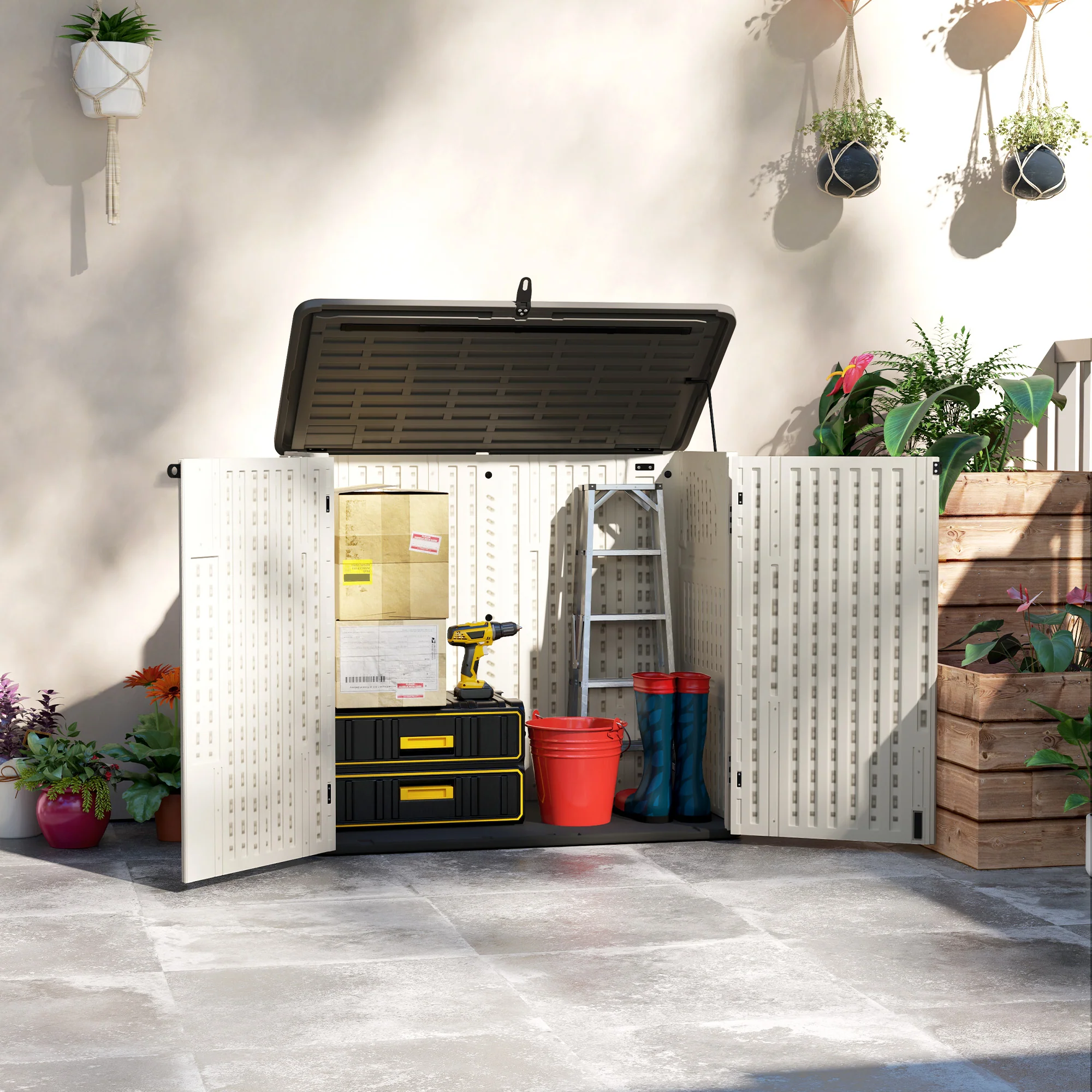 185 Gallon Waterproof Deck Box with Openable Top & Lockable Doors - Image 3