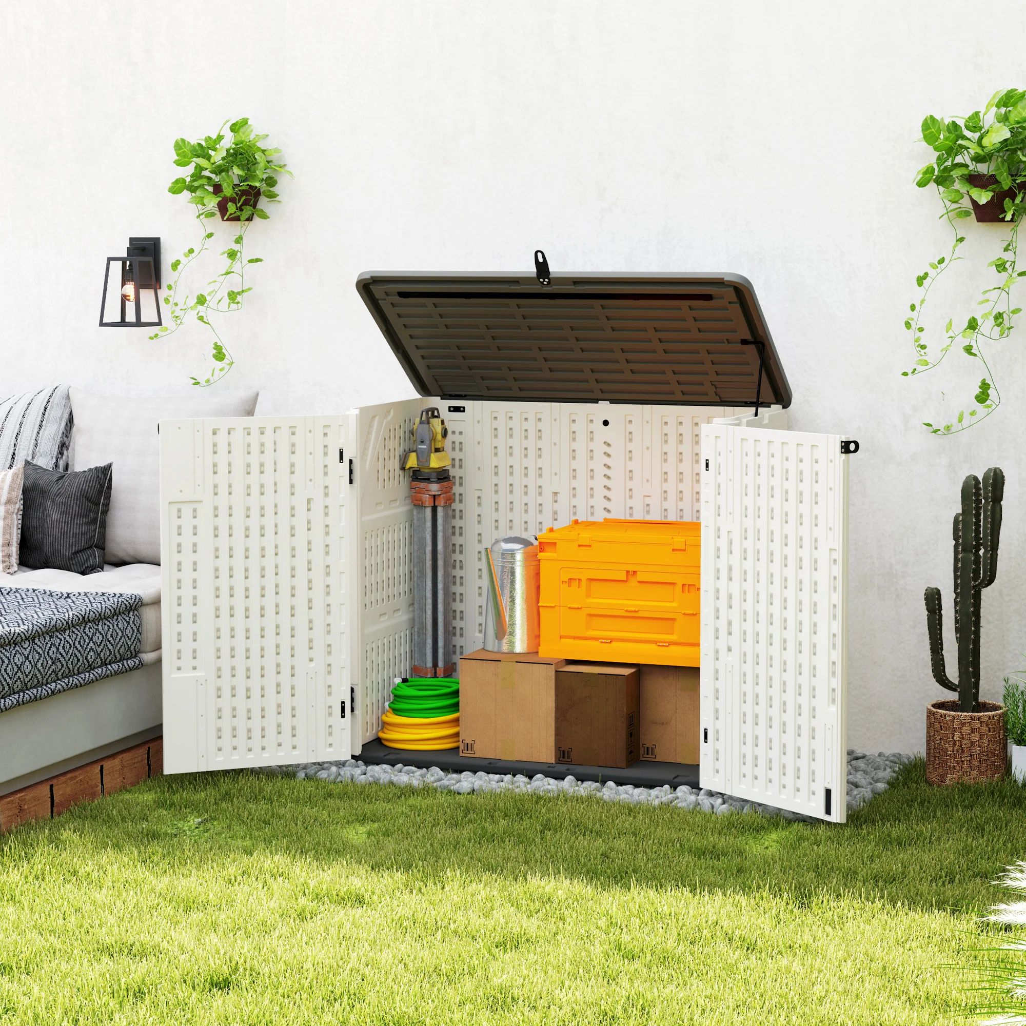 185 Gallon Waterproof Deck Box with Openable Top & Lockable Doors - Image 4