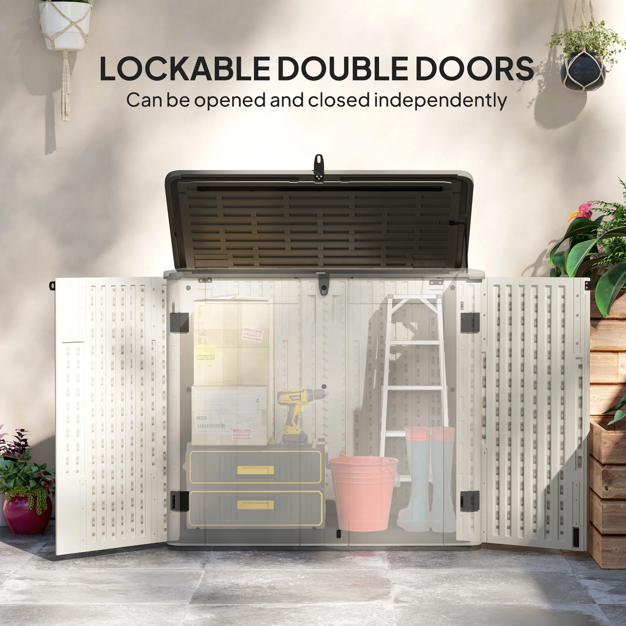 185 Gallon Waterproof Deck Box with Openable Top & Lockable Doors - Image 7