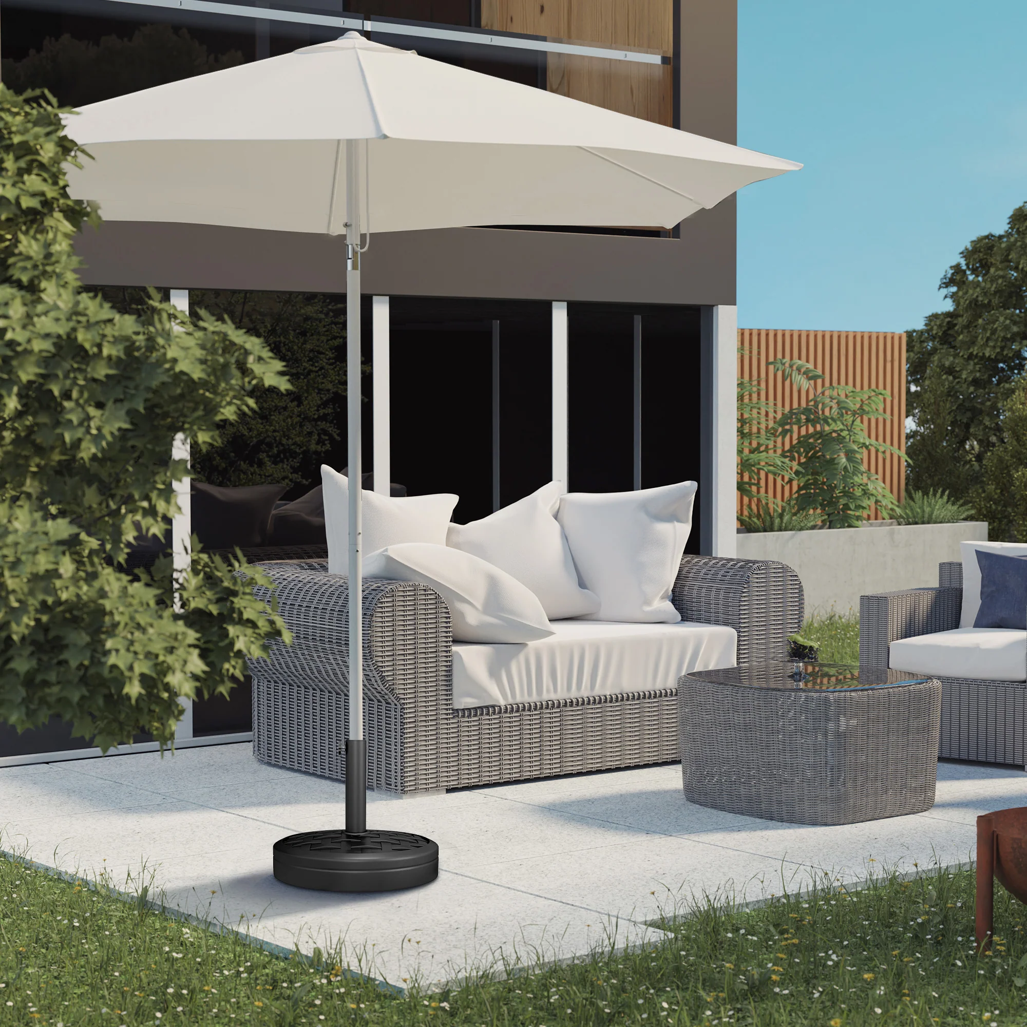 18kg Concrete Parasol Base with Rattan Effect, for 38, 48mm Poles, Black - Image 3