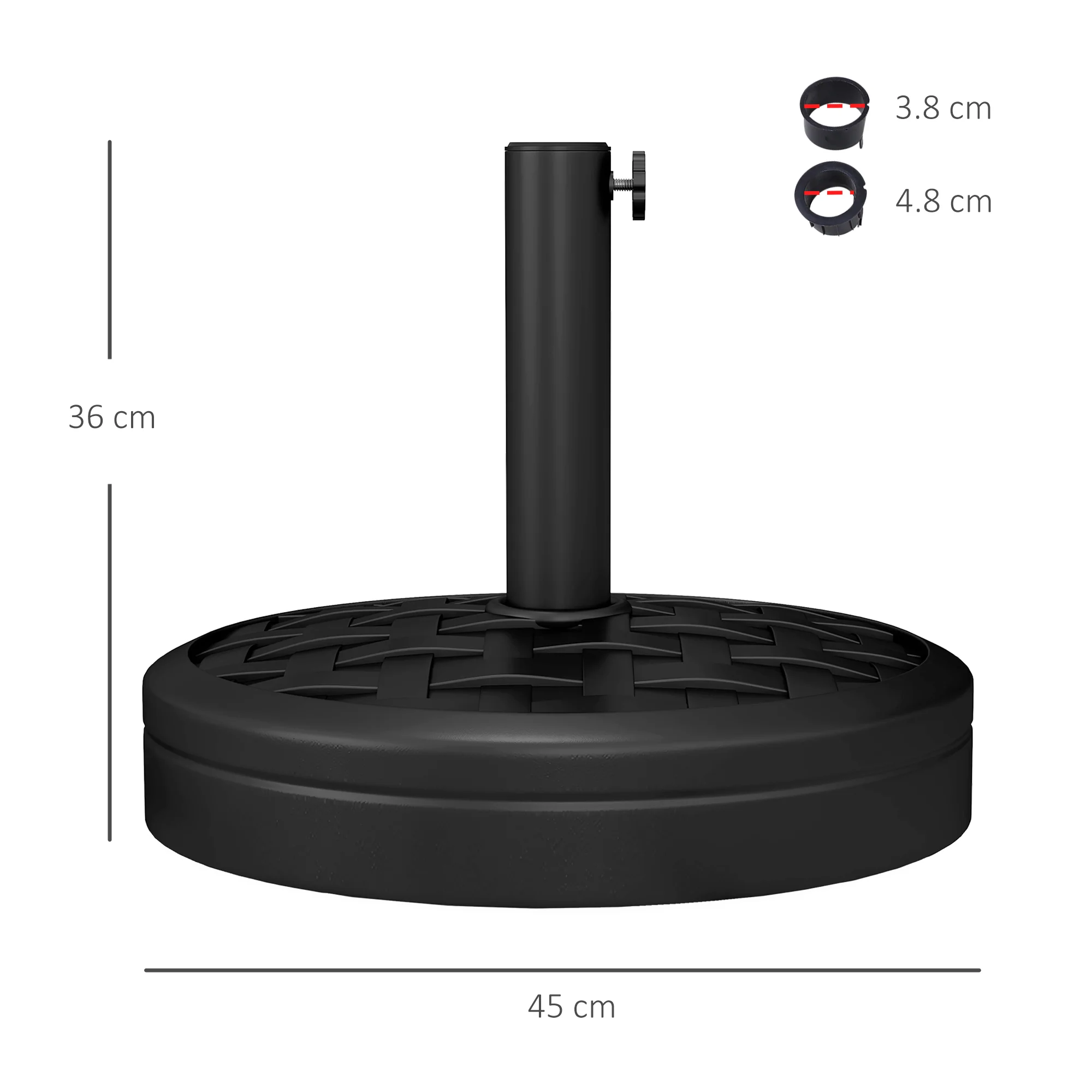 18kg Concrete Parasol Base with Rattan Effect, for 38, 48mm Poles, Black - Image 5