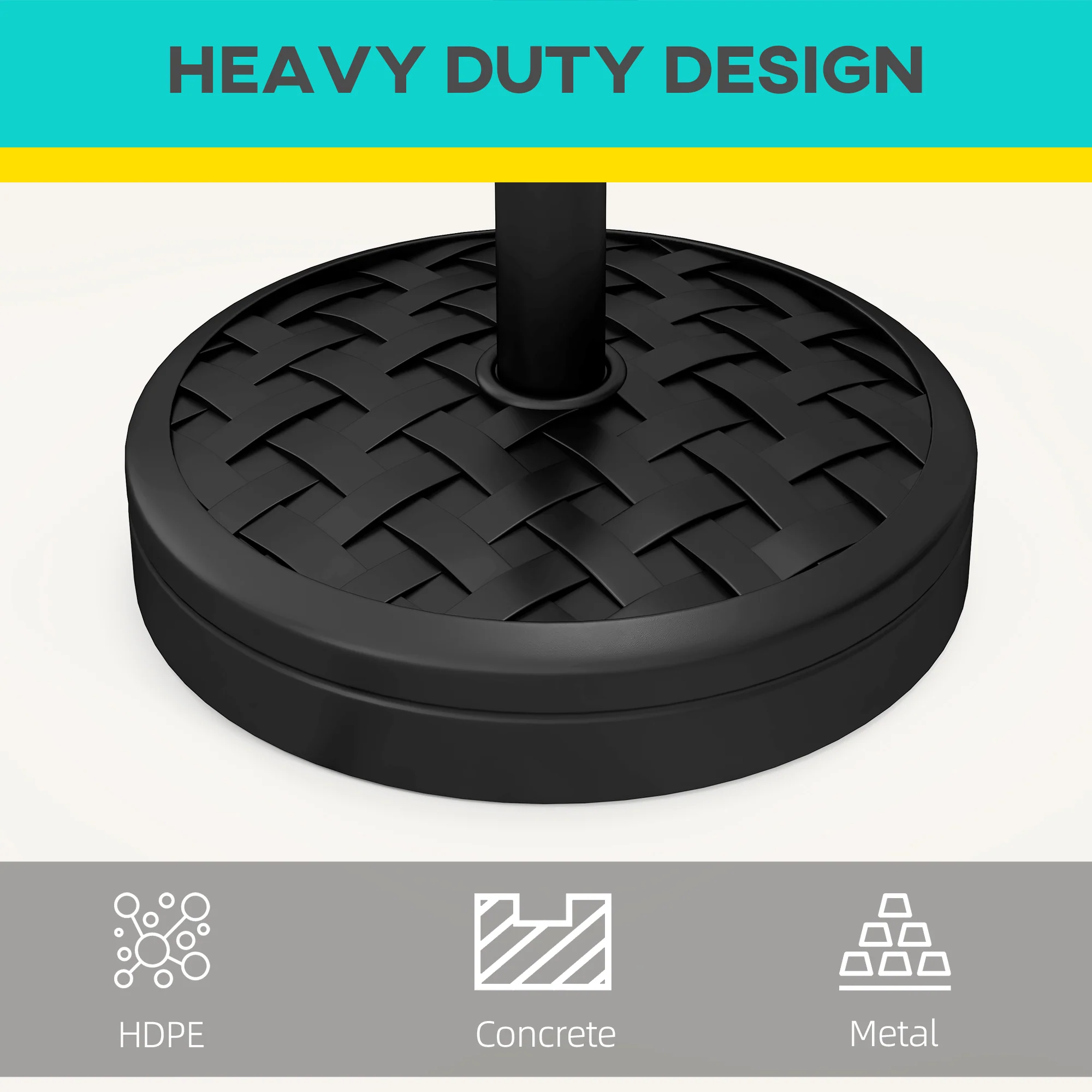 18kg Concrete Parasol Base with Rattan Effect, for 38, 48mm Poles, Black - Image 7