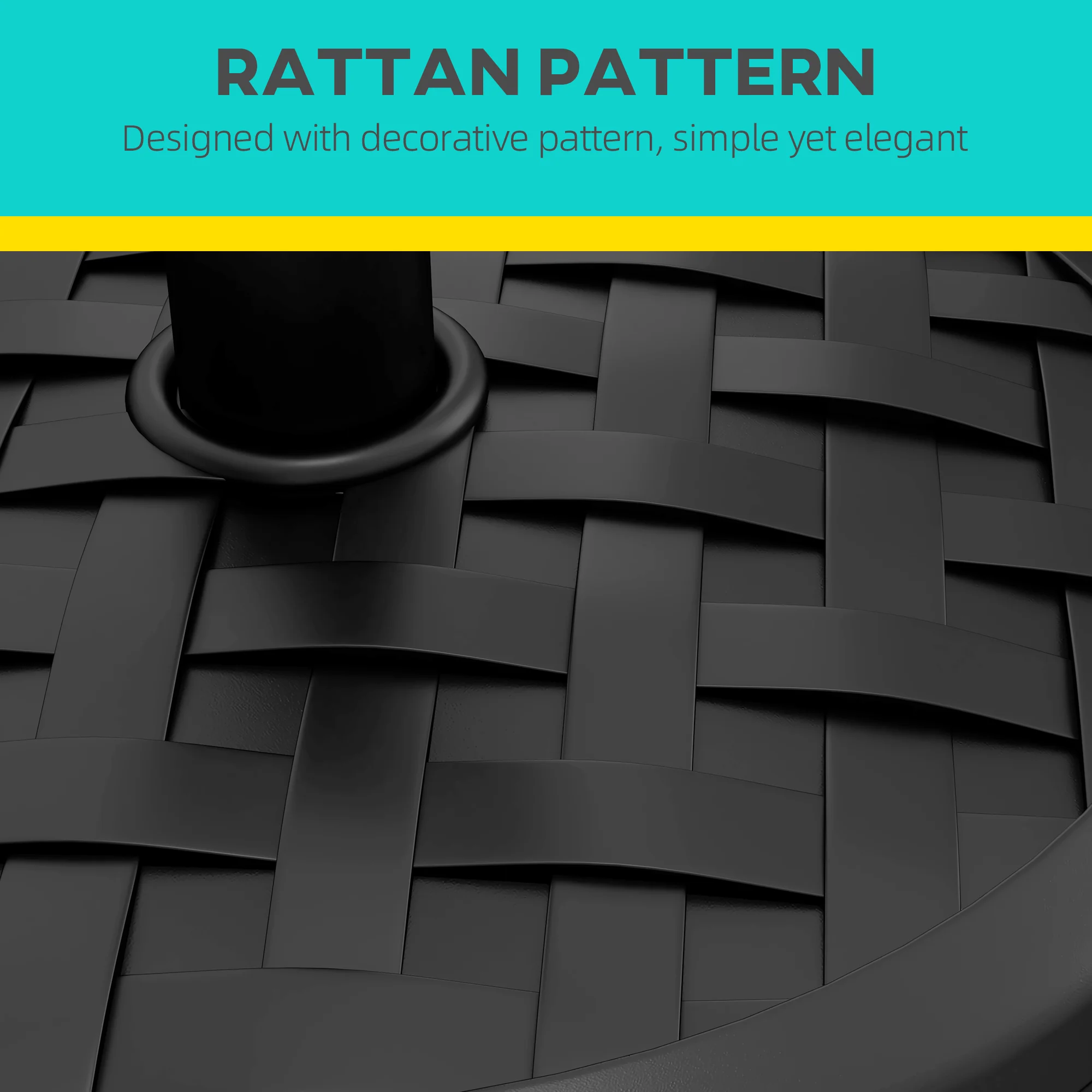 18kg Concrete Parasol Base with Rattan Effect, for 38, 48mm Poles, Black - Image 8