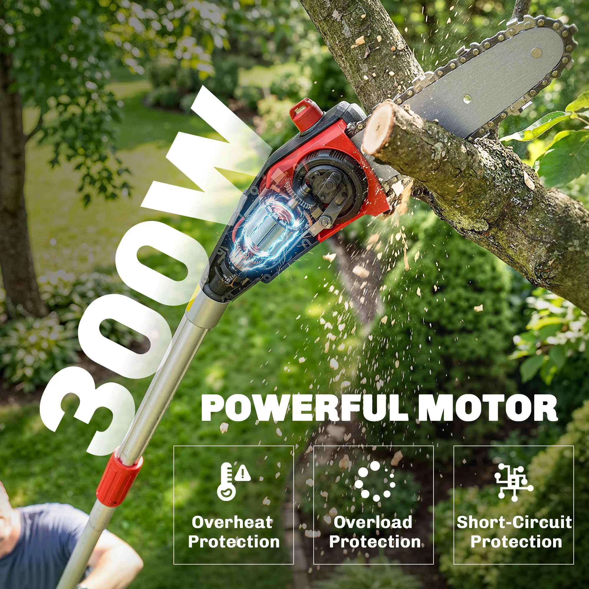 18V 8" Cordless Pole Chainsaw with 2 Batteries and Charger - Image 7