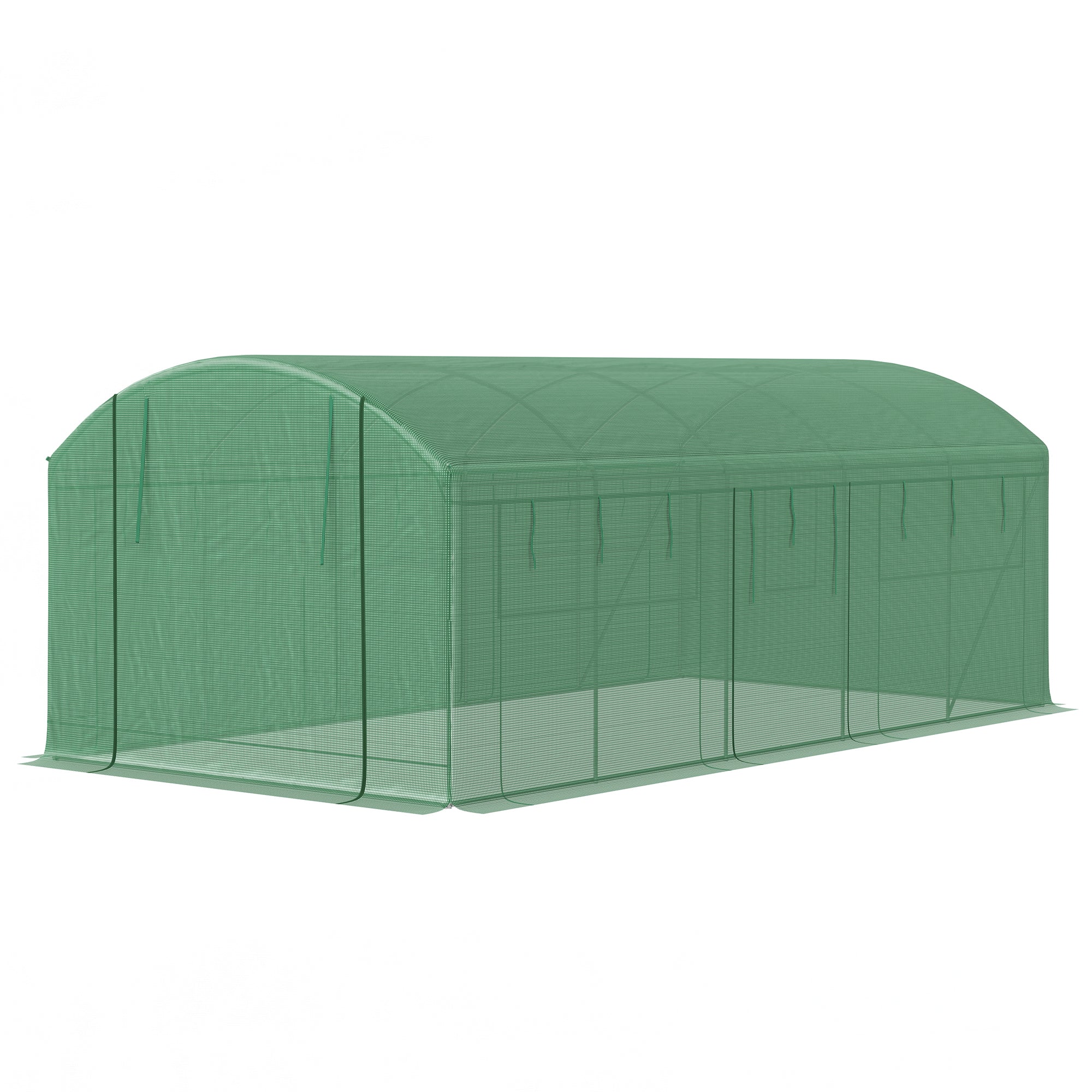 Walk-in Greenhouse with 3 Roll-Up Doors & 6 Mesh Windows, 19.5' x 10' x 7.5', Green - Image 2