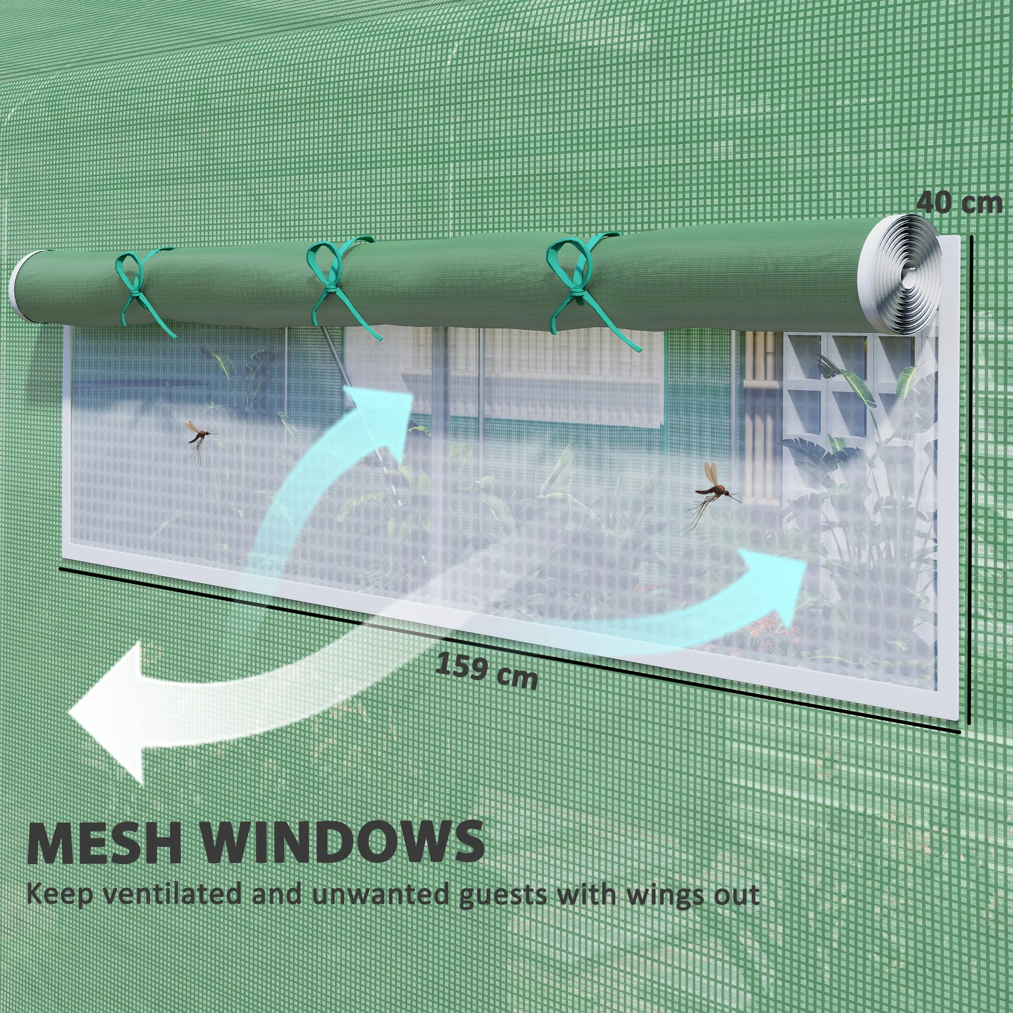 Walk-in Greenhouse with 3 Roll-Up Doors & 6 Mesh Windows, 19.5' x 10' x 7.5', Green - Image 7