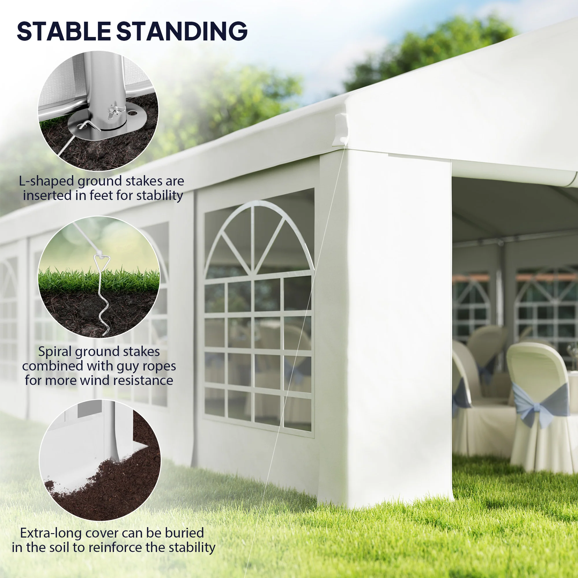 19.6' x 26' Party Tent with 8 Removable Sidewalls and Vents, White - Image 10