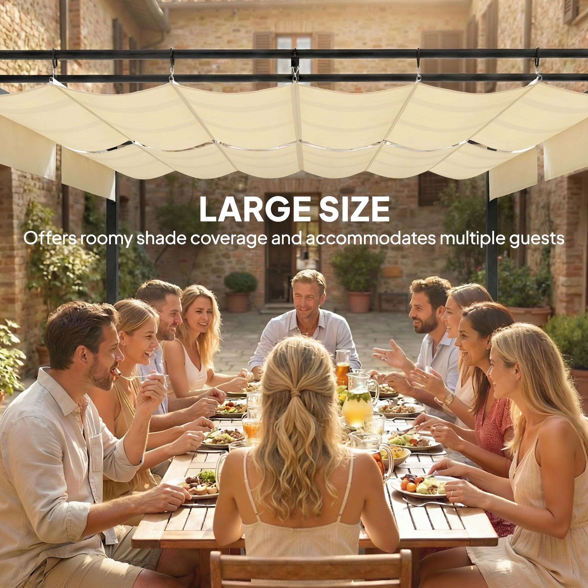 19' x 10' Pergola with Retractable Canopy, Cream White - Image 6