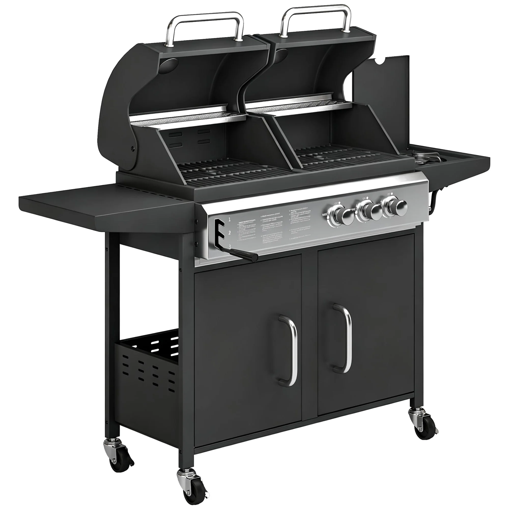 2+1 Burner Hybrid Dual Fuel BBQ Grill with Cabinet, Black - Image 12