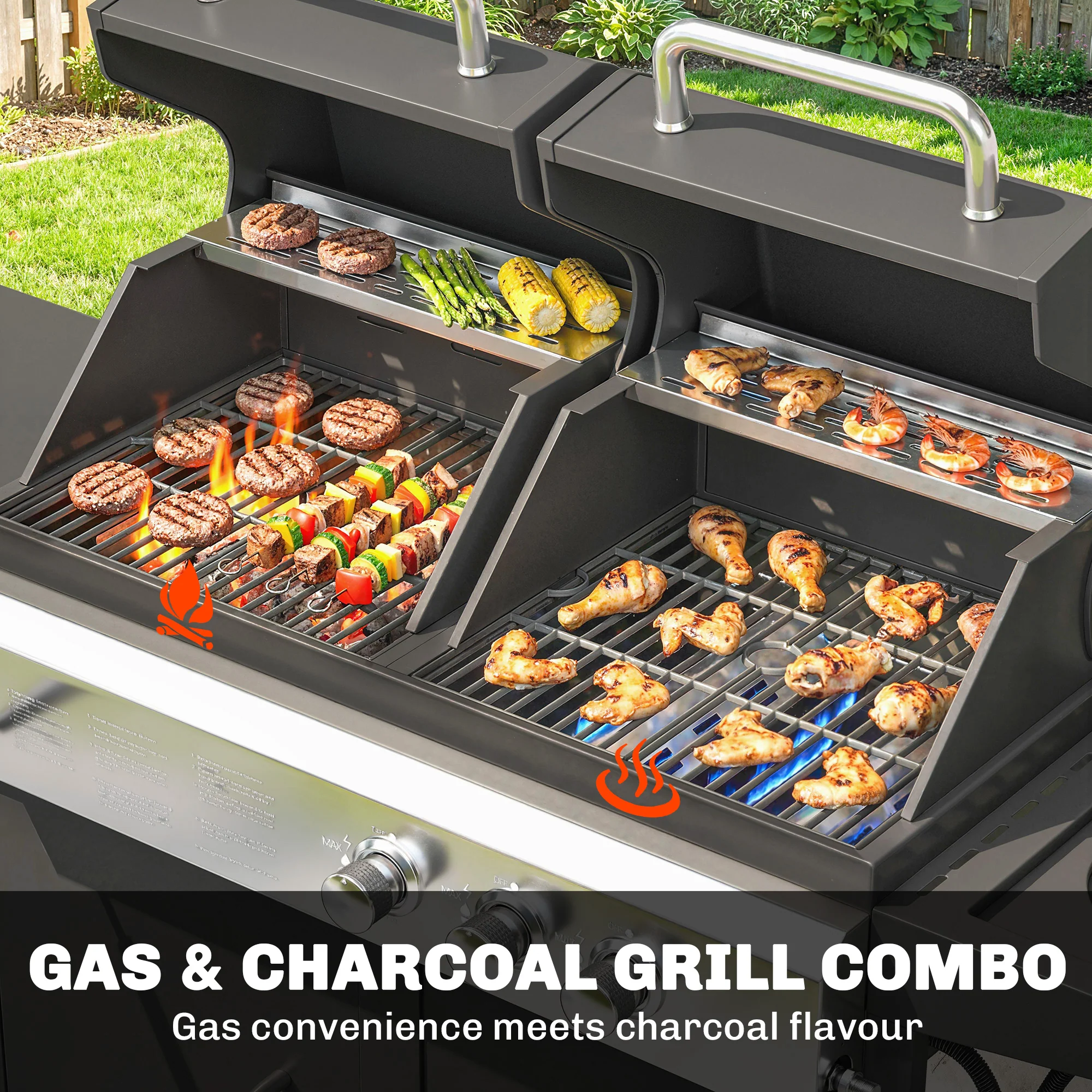 2+1 Burner Hybrid Dual Fuel BBQ Grill with Cabinet, Black - Image 6