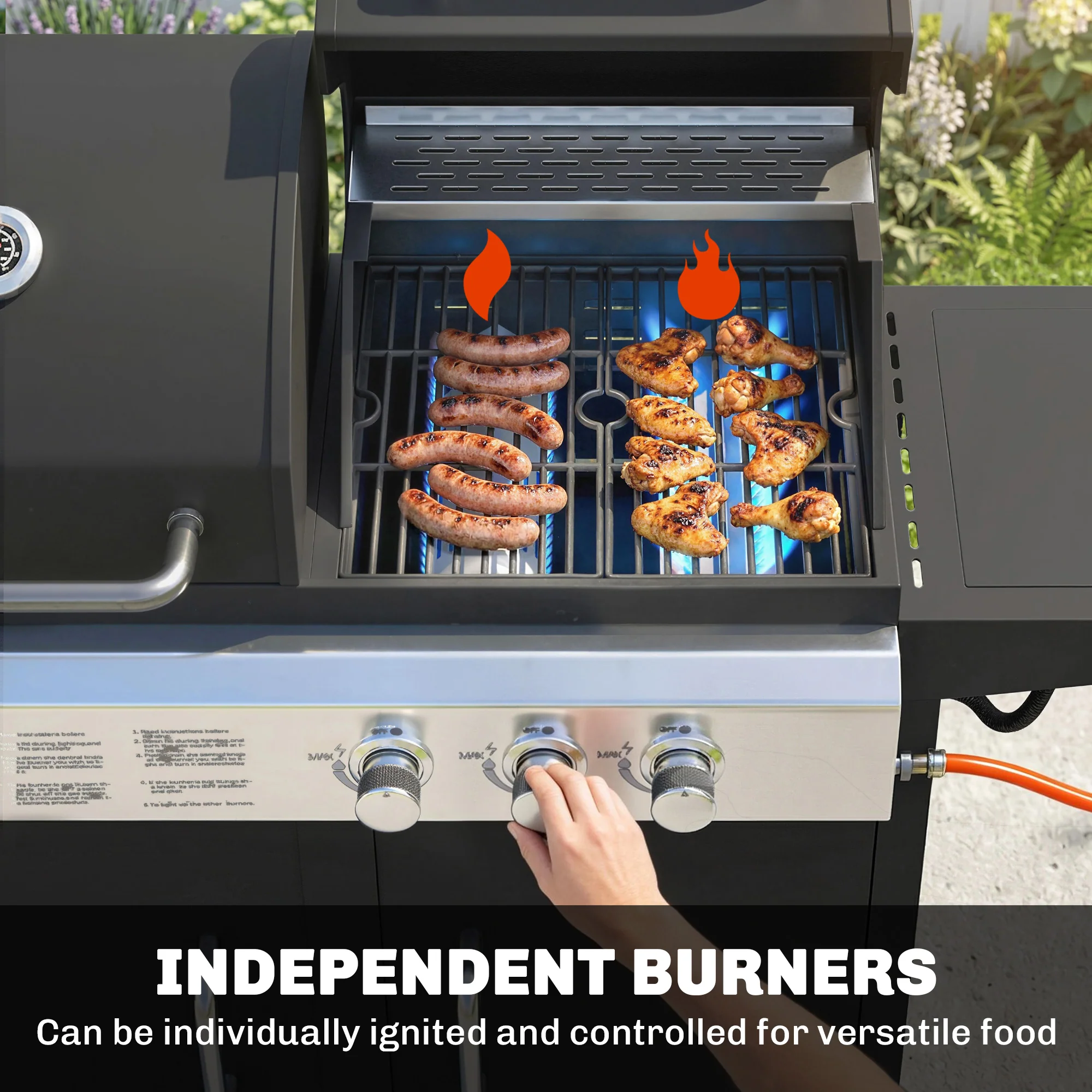 2+1 Burner Hybrid Dual Fuel BBQ Grill with Cabinet, Black - Image 8
