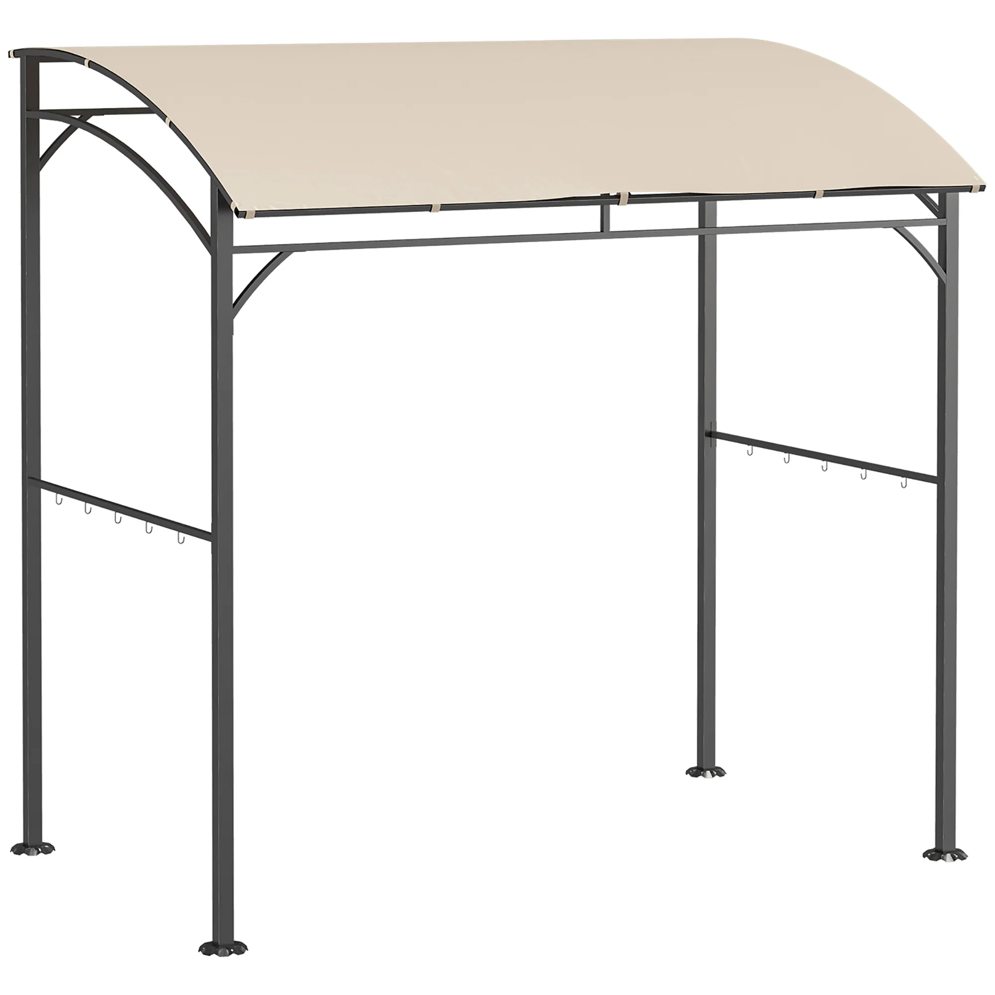 7.2' x 5' BBQ Grill Gazebo Tent with Metal Frame, Curved Canopy & 10 Hooks, Beige