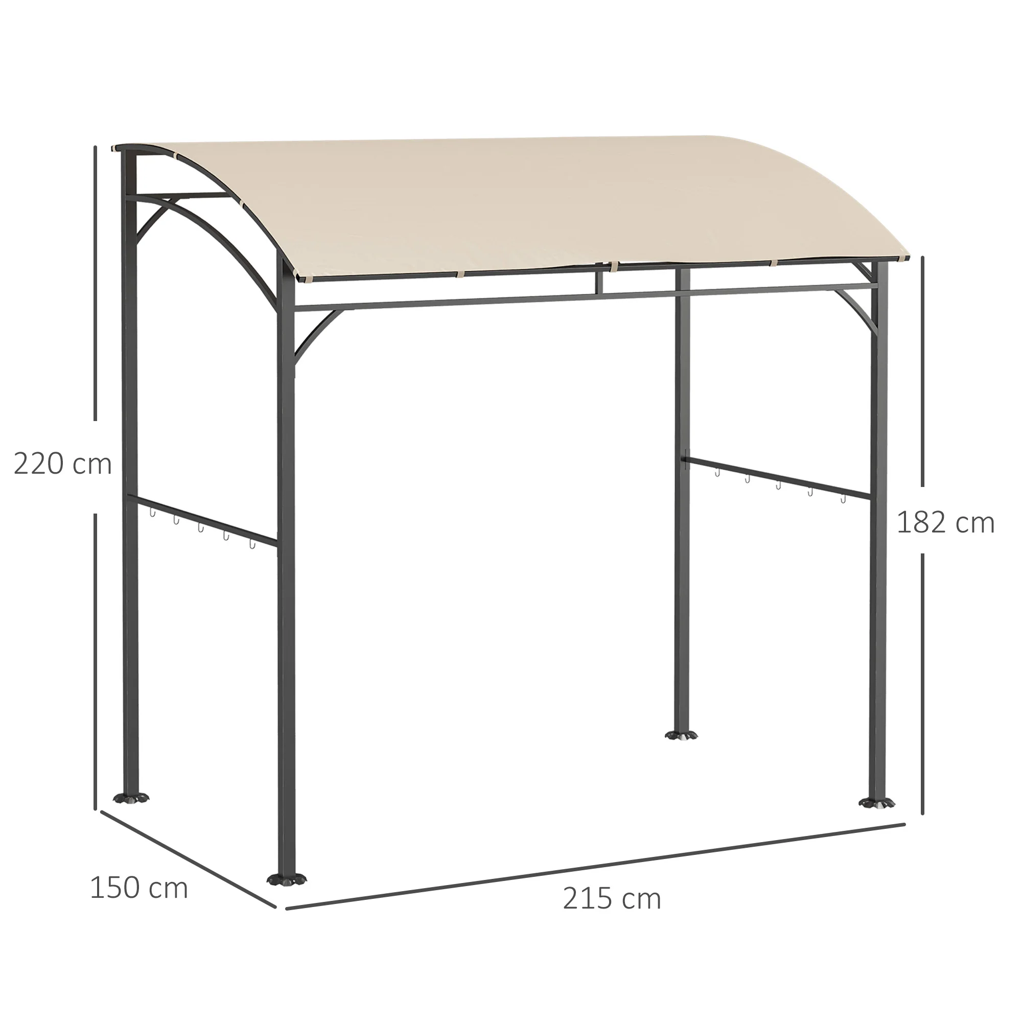 7.2' x 5' BBQ Grill Gazebo Tent with Metal Frame, Curved Canopy & 10 Hooks, Beige - Image 5