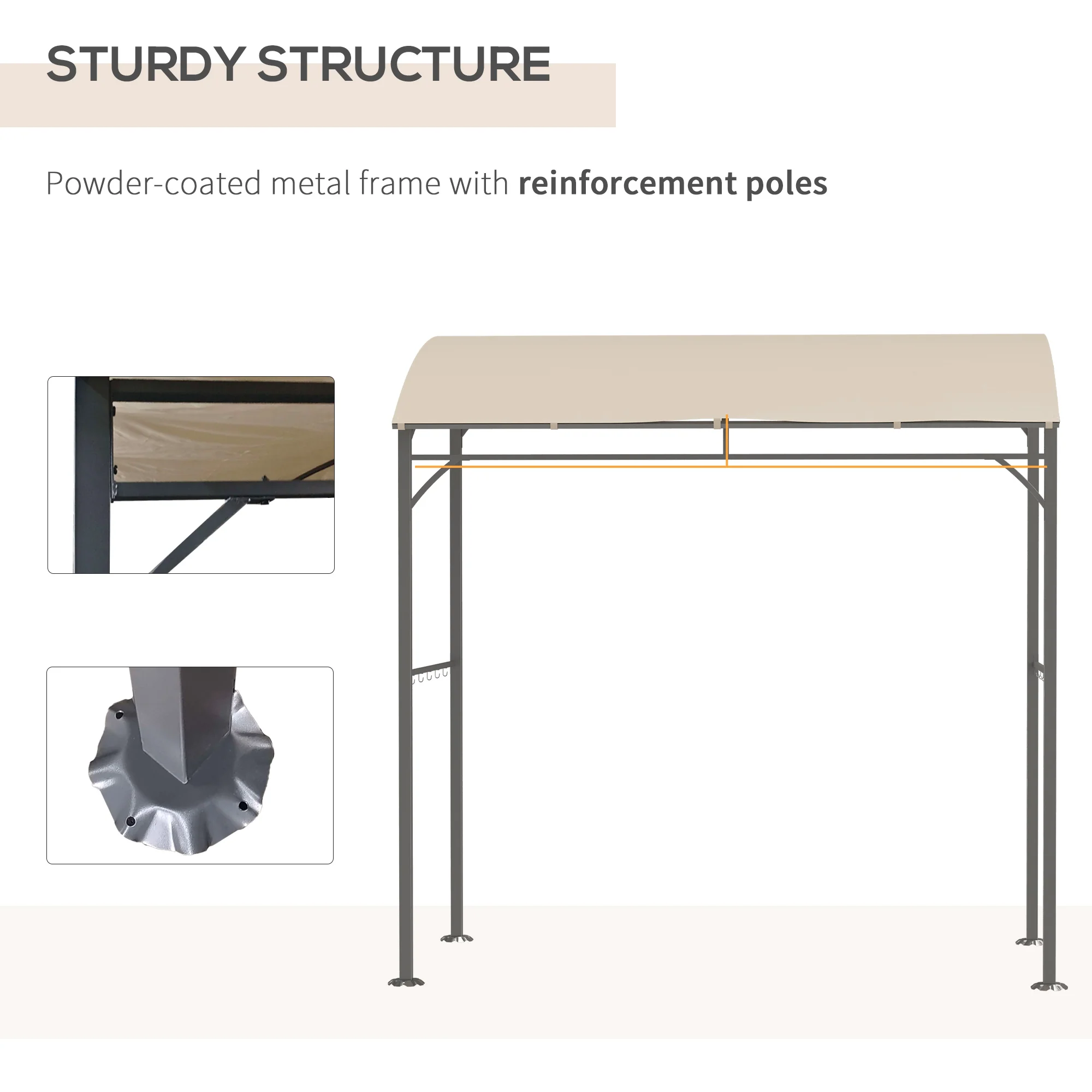 7.2' x 5' BBQ Grill Gazebo Tent with Metal Frame, Curved Canopy & 10 Hooks, Beige - Image 8