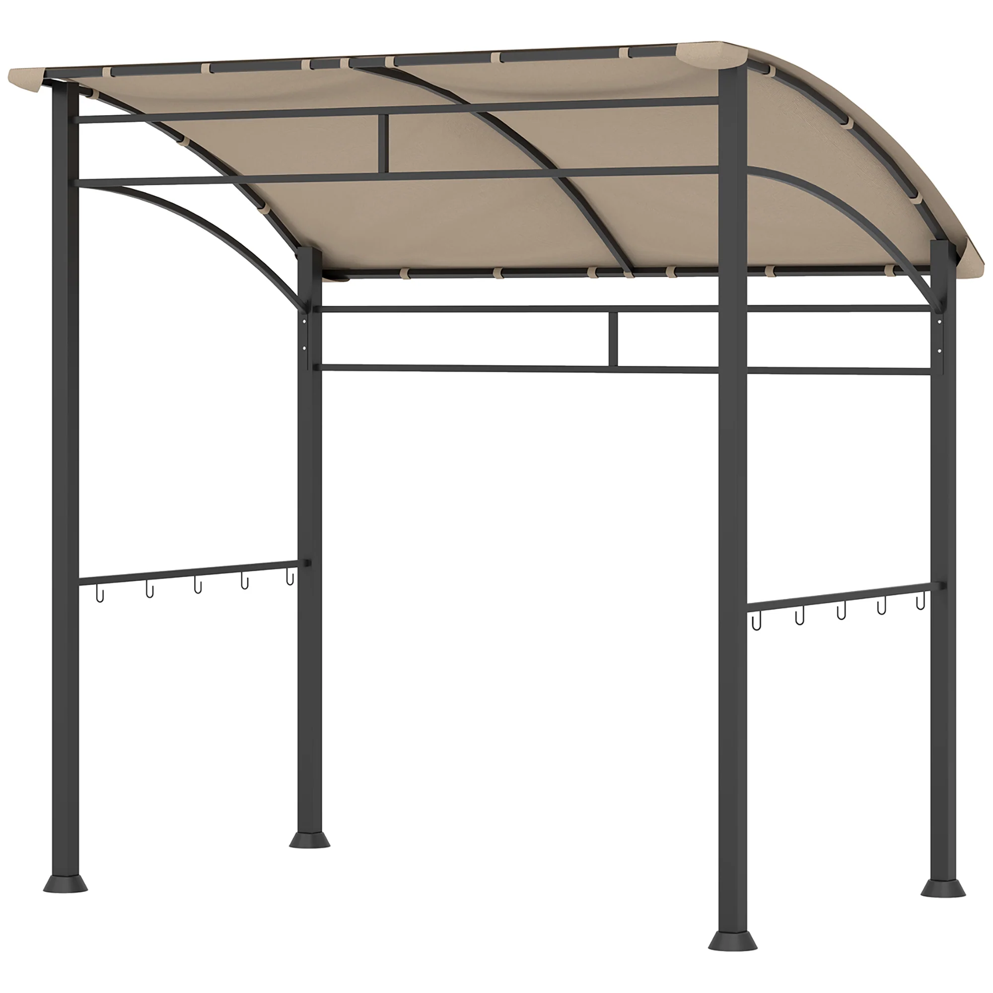 7.2' x 5' BBQ Grill Gazebo Tent with Metal Frame, Curved Canopy & 10 Hooks, Khaki